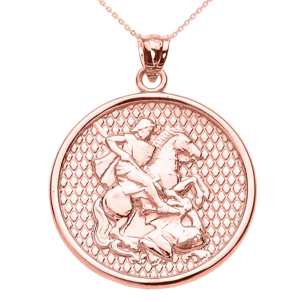 10K Rose Gold Saint George Pendant Necklace for Women - Religious Jewelry Gift for Baptism, Confirmation & Protection - Elegant Cross Necklace for Everyday Wear