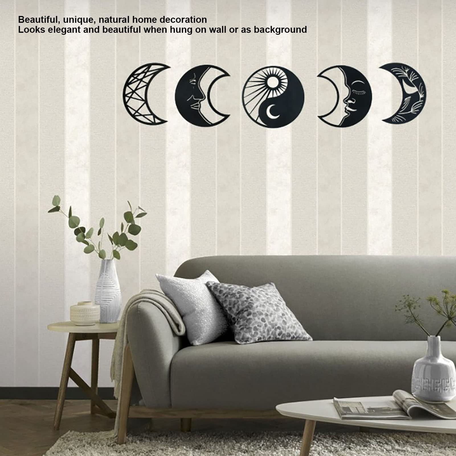 Moon Phase Wall Decor - 5pcs Wooden Nordic Wall Art for Bedroom & Living Room