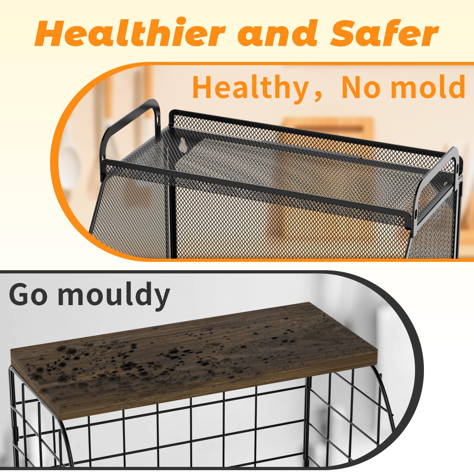 2 Pack Stackable Hanging Fruit Baskets for Kitchen - Onion, Potato & Vegetable Storage - Perfect for Pantry & Wall Organization
