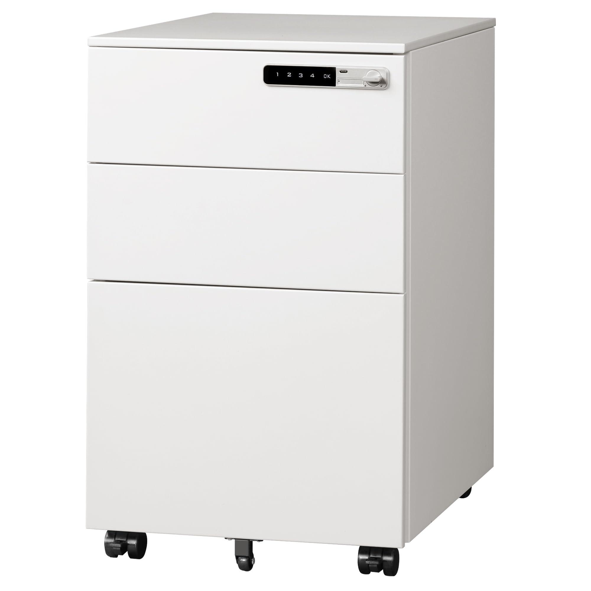DEVAISE 3-Drawer Locking File Cabinet - Fully Assembled Metal Storage with Combination Lock | Mobile Under Desk Home Office Organization | White Filing Cabinet for Documents & Supplies