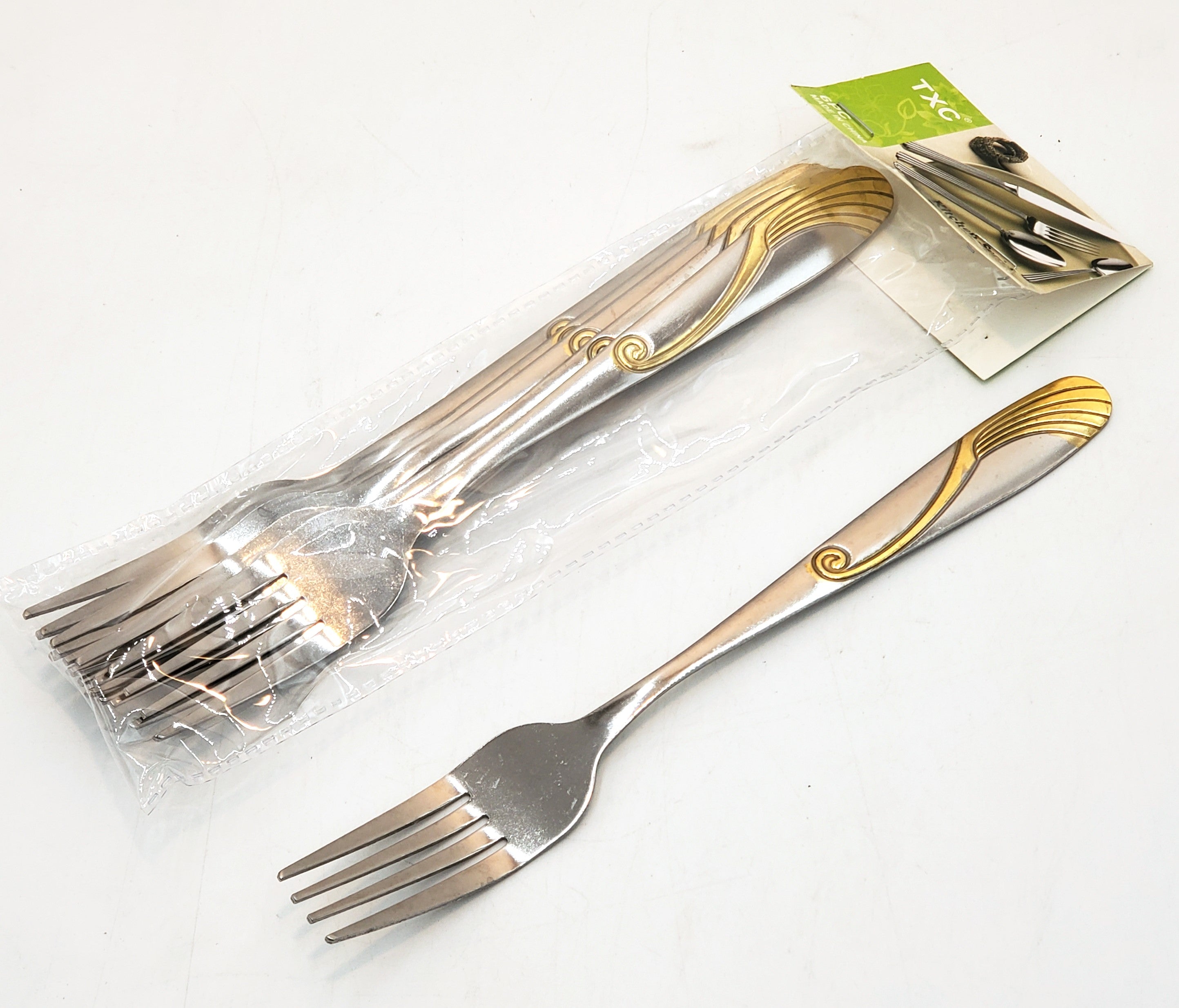 6-Piece Stainless Steel Dinner Fork Set - Elegant Silver & Gold Cutlery for Fine Dining, Parties & Home Entertaining