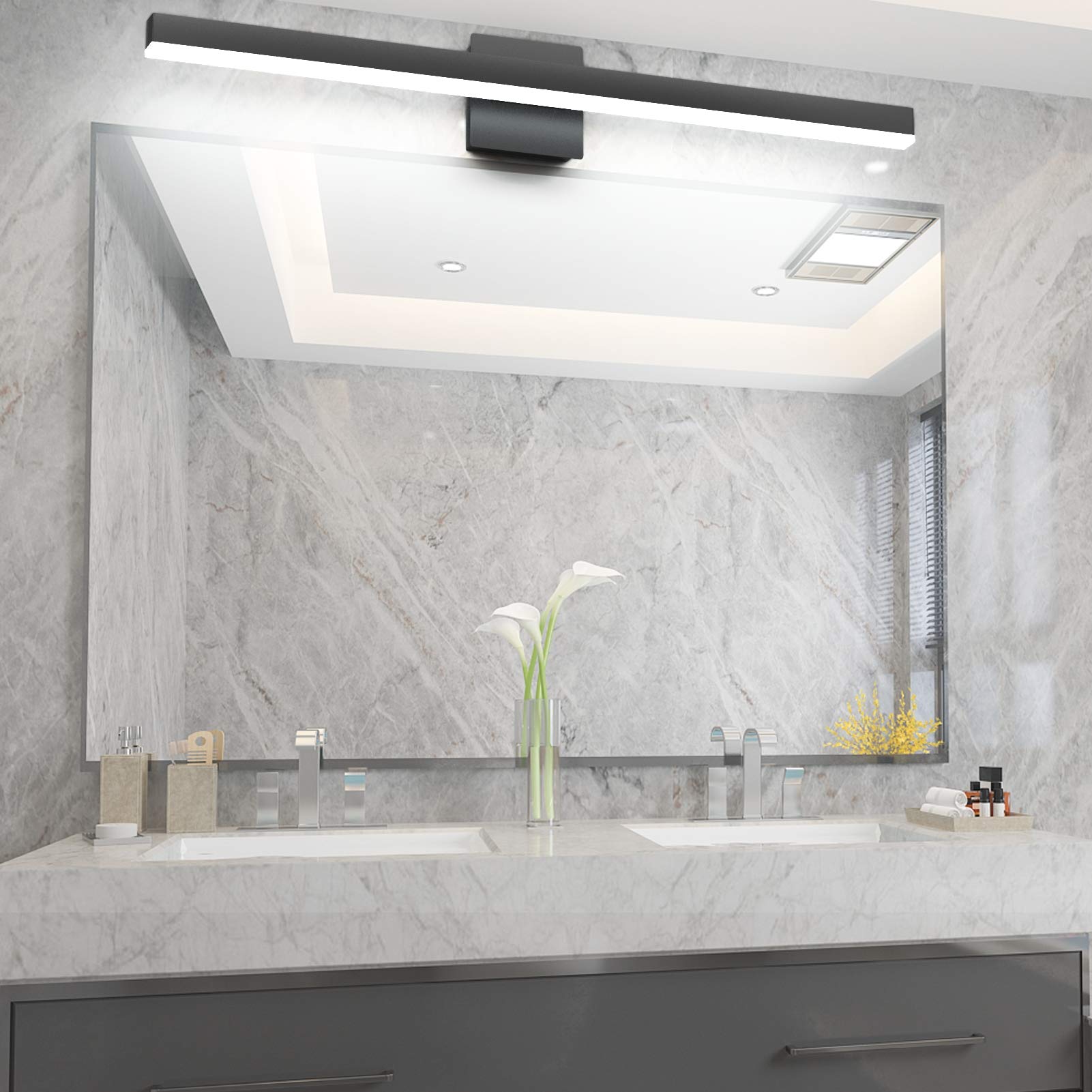 Aipsun 31.5 Inch Modern Black LED Bathroom Vanity Light - 26W, 6000K White Light - Wall Mounted Fixture for Bathroom Mirror, Makeup Area & Dressing Room Lighting