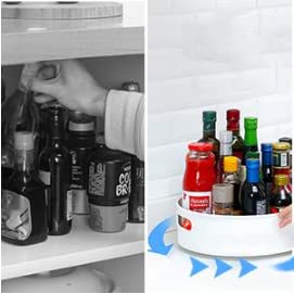 360° Rotating Kitchen Organizer Tray - COZORIN Lazy Susan Spice Rack for Cabinet Storage | Multi-Purpose Revolving Tray for Spices, Cosmetics & Kitchen Essentials | Perfect for Pantry, Countertop & Bathroom Organization (White)