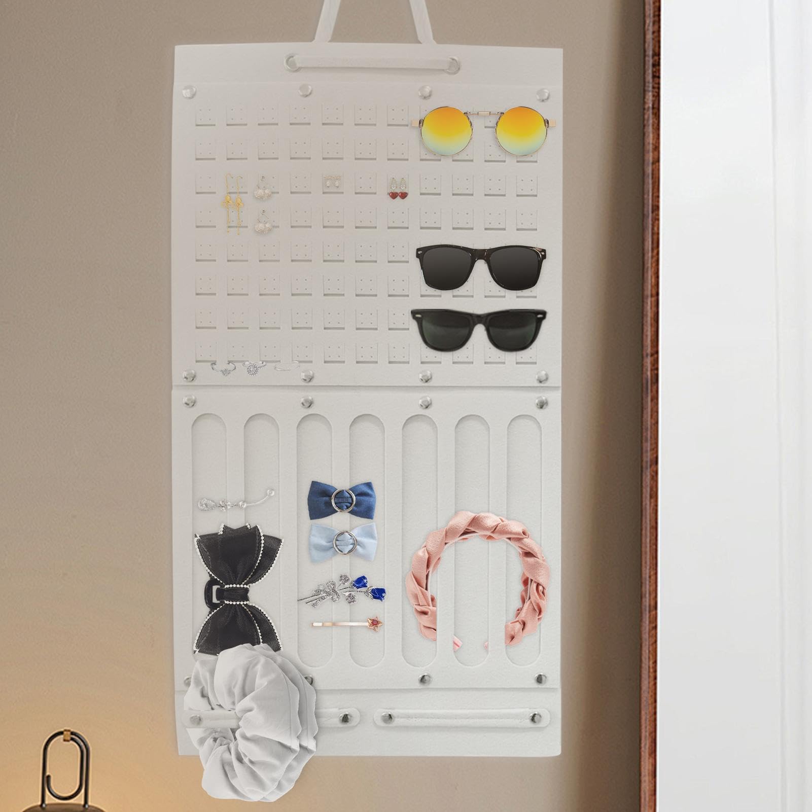 Girls Hair Accessories Organizer - Large Felt Wall Mount Storage Bag for Hair Ties, Clips & Jewelry | Perfect for Bedroom, Bathroom & Travel Organization