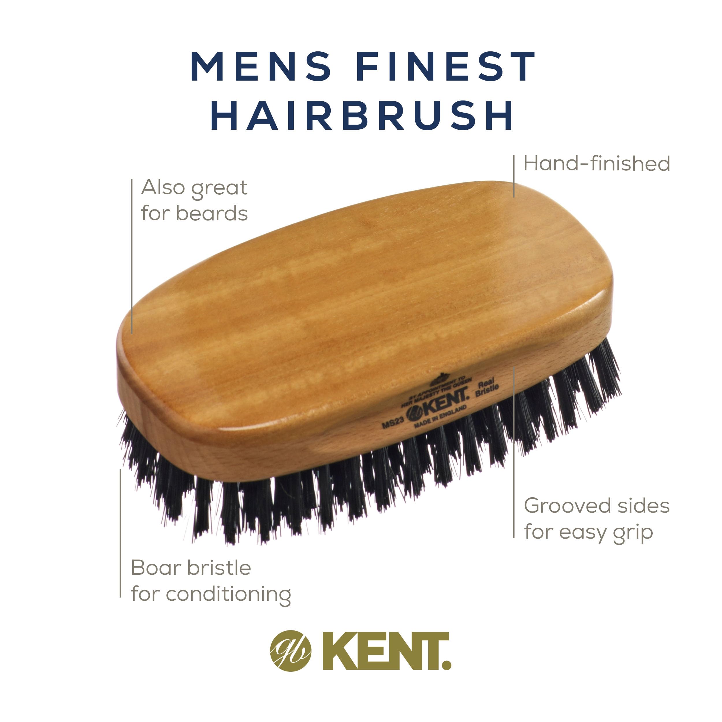 Kent Military Satinwood/Beechwood Hair Brush with Pure Black Bristles - Men's 360 Wave Brush & Hair Care Kit for Smooth Waves & Healthy Scalp | Perfect for Styling, Grooming & Daily Hair Maintenance