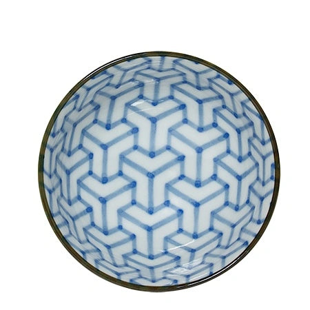 Miya Monyou Corner Rice Bowl - Blue & White Ceramic Soup Bowl, 4.25 Inch - Perfect for Asian Cuisine, Ramen, Sushi & Home Dining