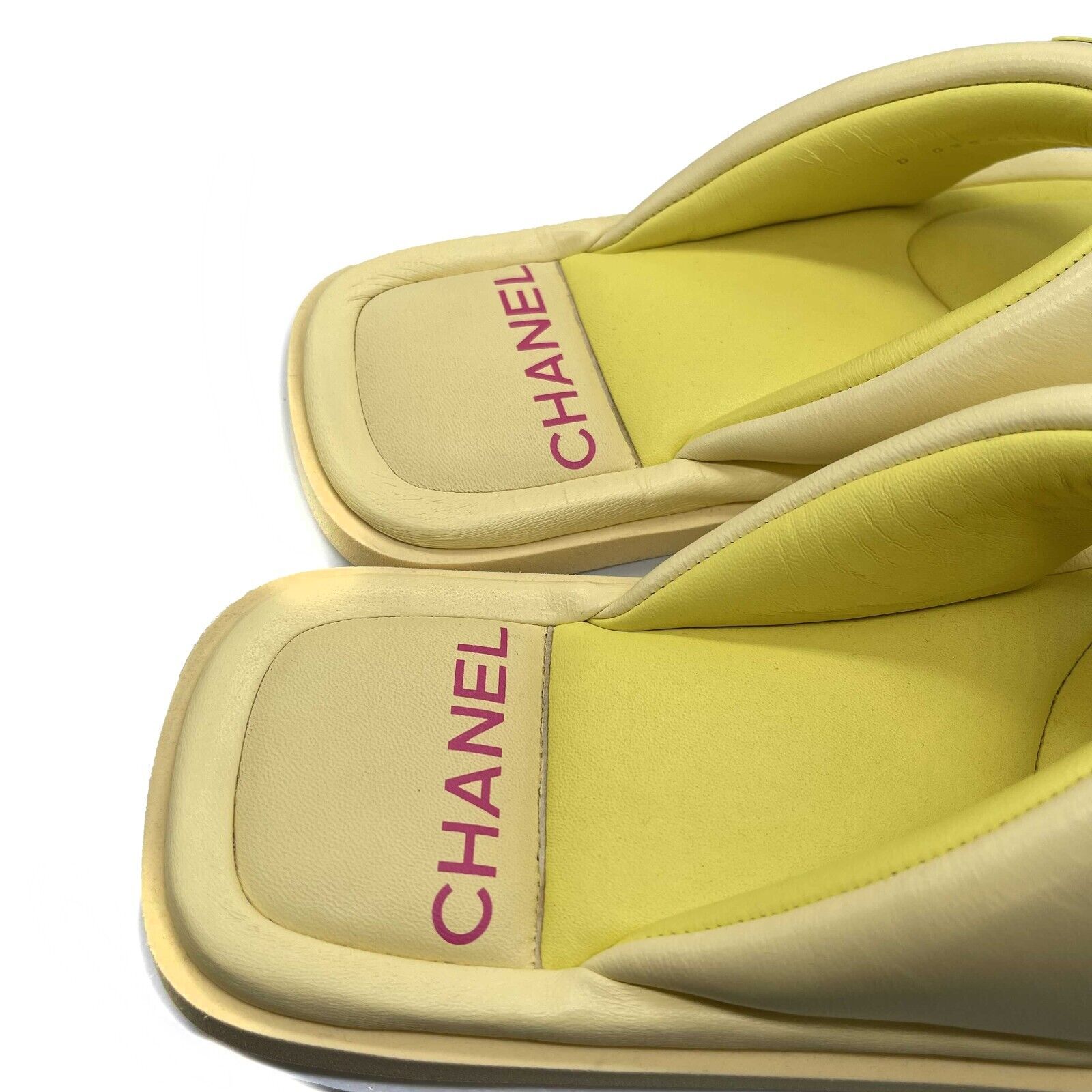 Chanel Lambskin Padded Pool Thong Sandals - Women's Luxury Flip Flops in Yellow, Size 38 (US 8) - Perfect for Beach, Poolside & Summer Vacations