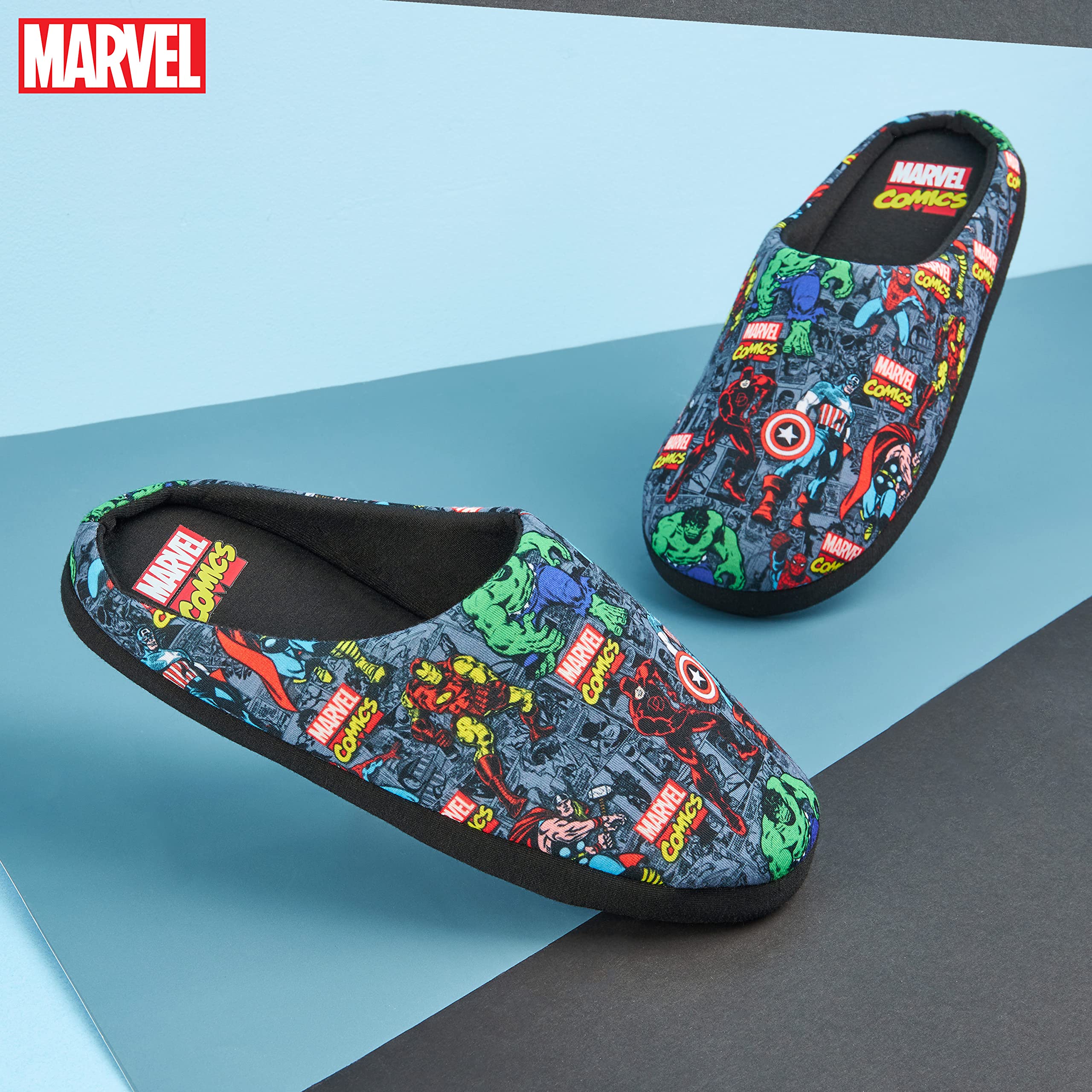 Marvel Avengers Captain America Spiderman Iron Man Men's Superhero Slippers - Soft Comic Novelty House Shoes for Fans, Gifts & Lounge Wear at Home