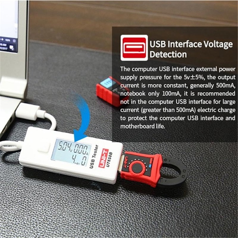 UNI-T UT658B USB Digital Ammeter Voltage Tester - Monitor Charging Current & Power for Phones, Tablets, Power Banks (Home, Office, Travel Use)