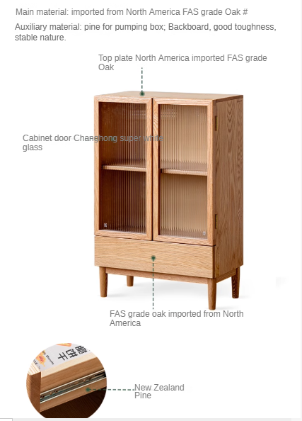 Modern Solid Oak & Beech Wood Side Cabinet - Minimalist Design for Living Room, Bedroom or Office Storage