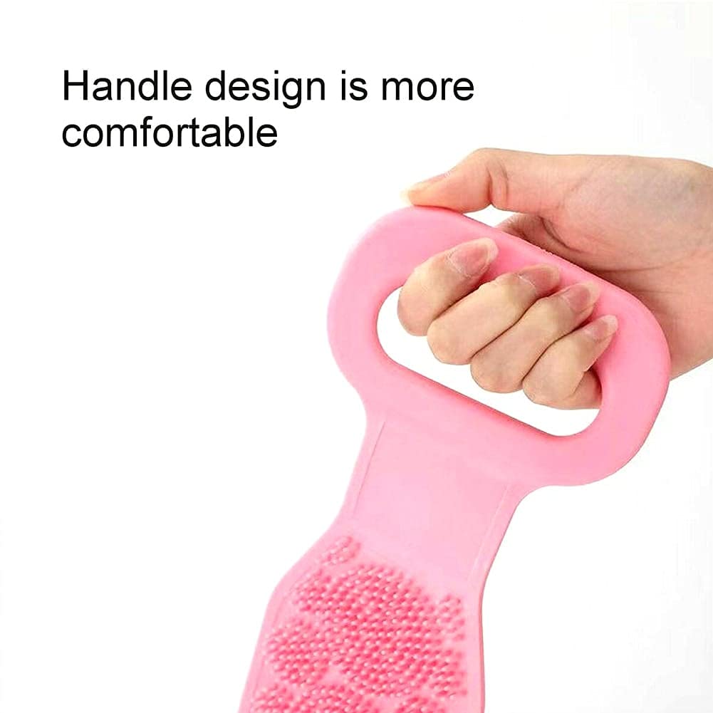 BAGHWALE PRODUCTS Silicone Bath & Body Scrubber - Long Back Scrubber with Handle, Double Sided Exfoliating Shower Brush for Men & Women (Color May Vary) - Perfect for Deep Cleansing, Dead Skin Removal & Spa-Like Shower Experience