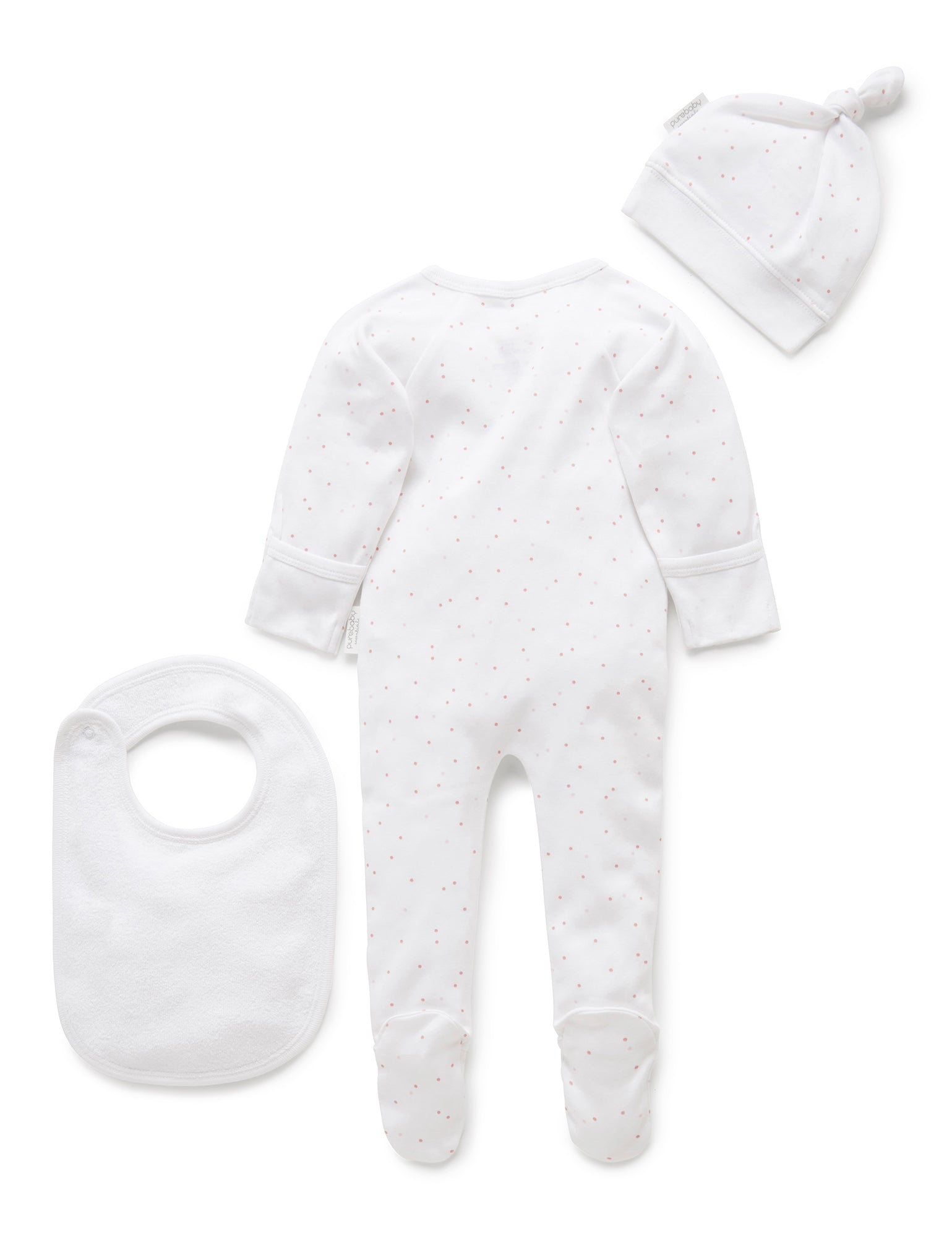 Purebaby Organic 3-Piece Baby Clothes Set - Pale Pink with White Dots | Soft Cotton Outfit for Newborns & Infants | Perfect for Photos, Gifts & Everyday Wear
