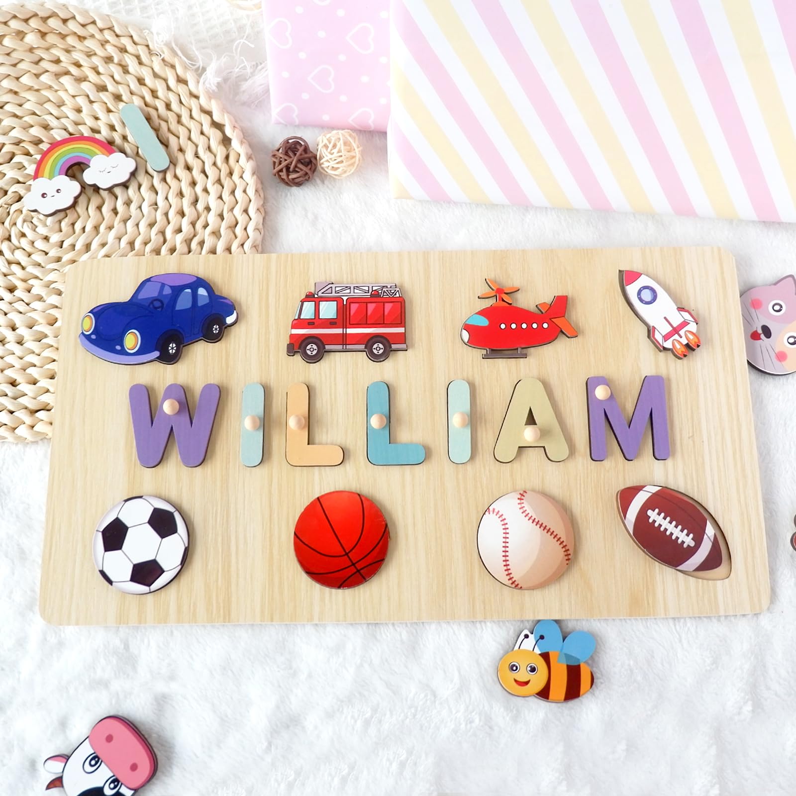 Personalized Wooden Name Puzzle for Toddlers 1-3 Years Old - Montessori Learning Toy, Easter Basket Stuffer & 1st Birthday Gift for Baby Boys & Girls - Perfect for Early Childhood Education & Holiday Gifting
