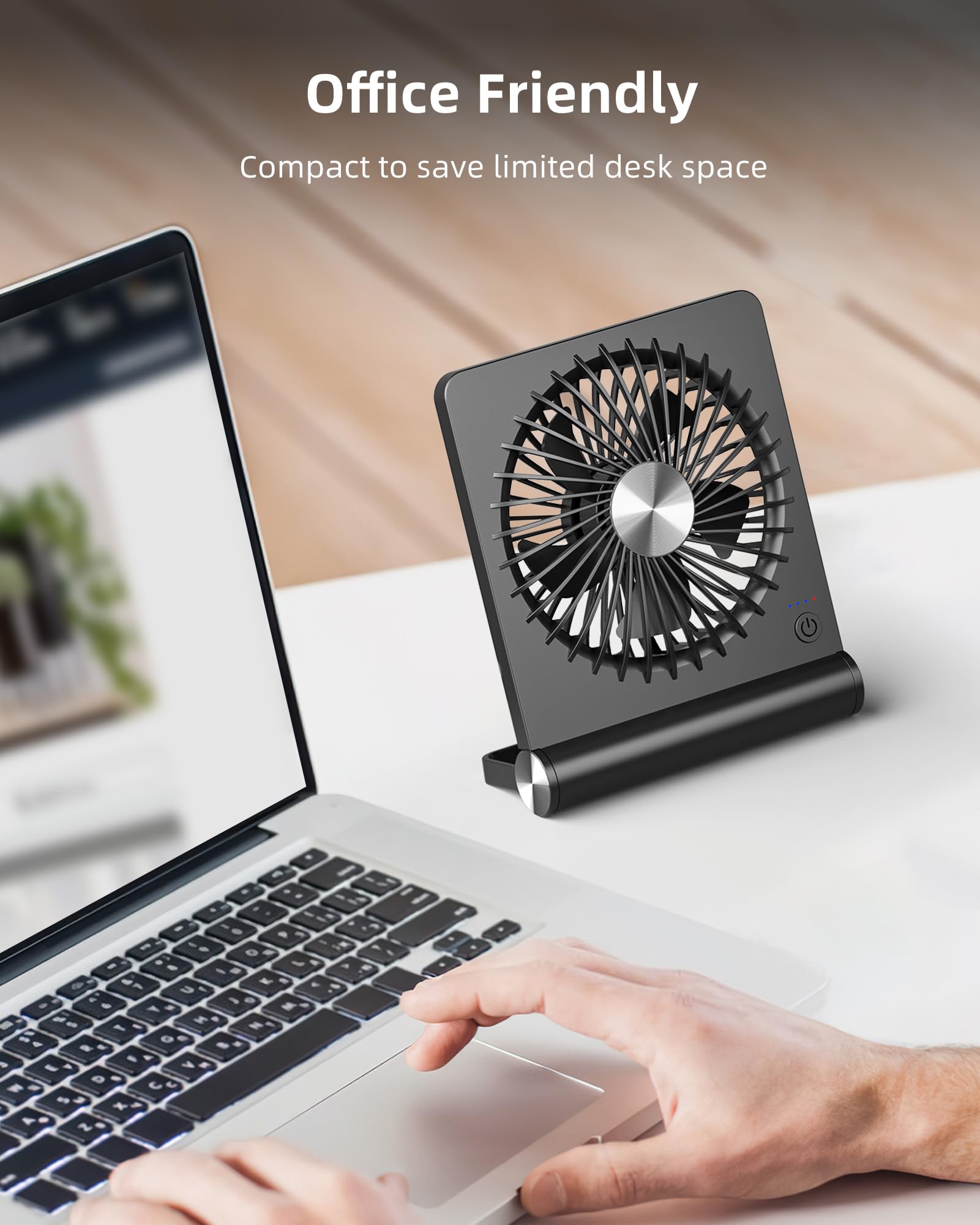 Koonie Portable Desk Fan - USB Rechargeable, 3 Speed Settings, Ultra Quiet 220° Tilt Folding, 3.5-20 Hours Battery Life - Perfect for Home Office, Desktop, Dorm Room & Outdoor Use - Black