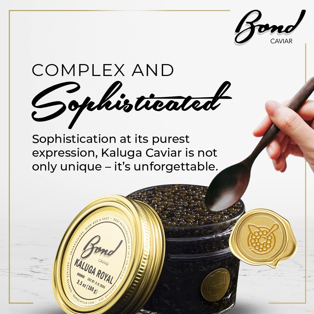 Premium Kaluga Caviar - Exquisite River Beluga Sturgeon Roe with Large Pearl Grains | 3.5oz (100g) Glass Jar | Perfect for Gourmet Dining, Luxury Gifts, Weddings & Special Events