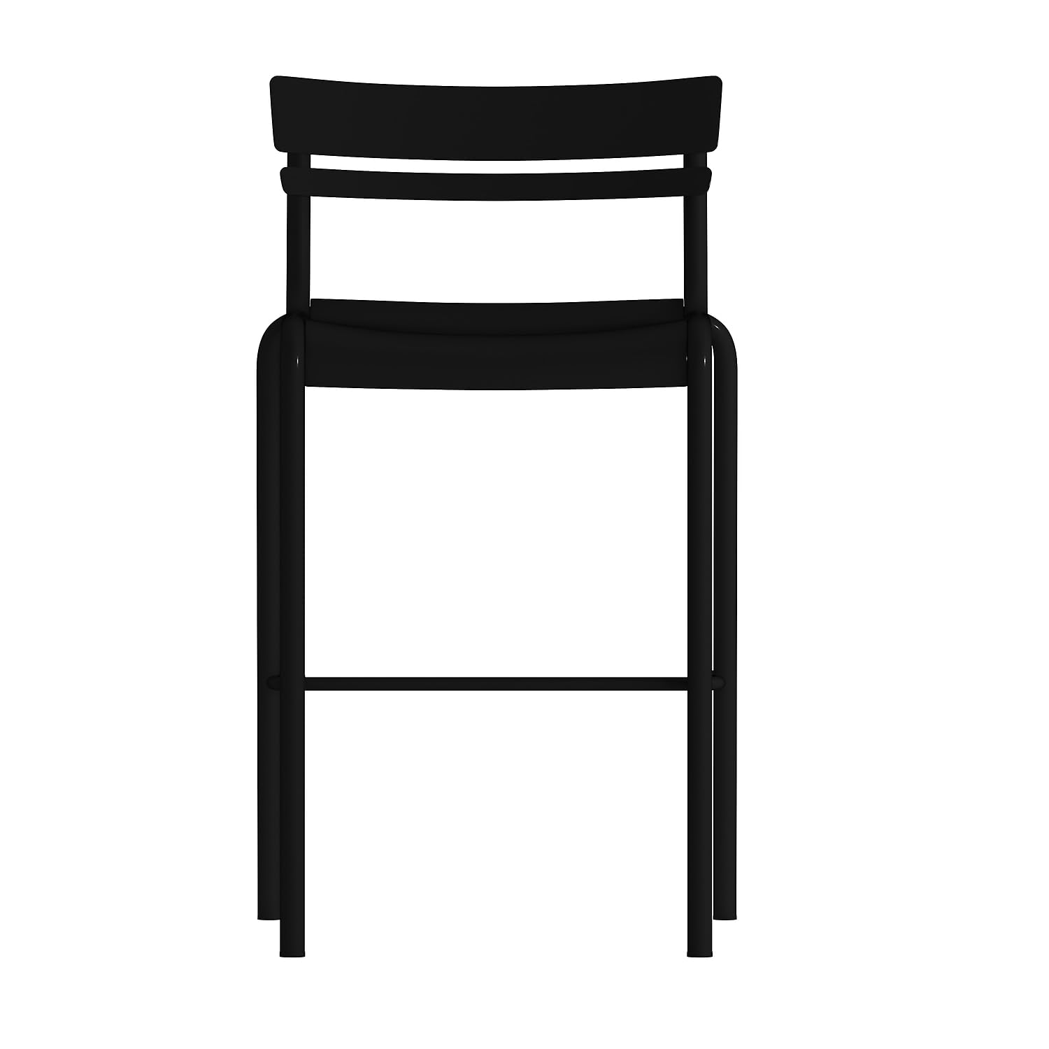 Flash Furniture Nash Commercial Grade Steel Stack Stool - Set of 2 Black Indoor-Outdoor Bar Stools with 2 Slat Back - Perfect for Home Bars, Restaurants & Patios