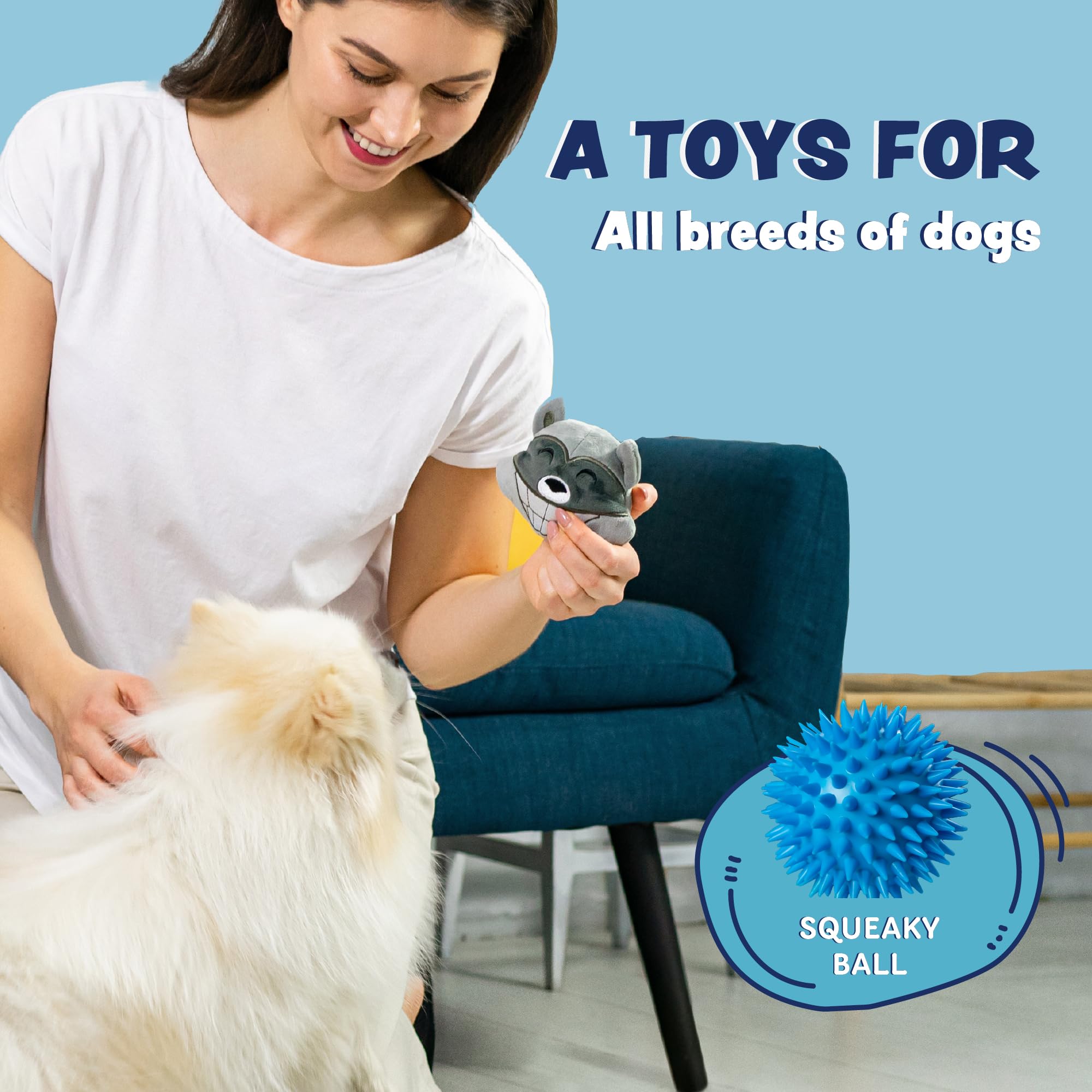 Durable 3-in-1 Squeaky Dog Toys for Aggressive Chewers - Interactive Chew Toys for Small, Medium & Large Breed Dogs - Puppy Teething Relief - Grey Dog Toys for Indoor & Outdoor Play