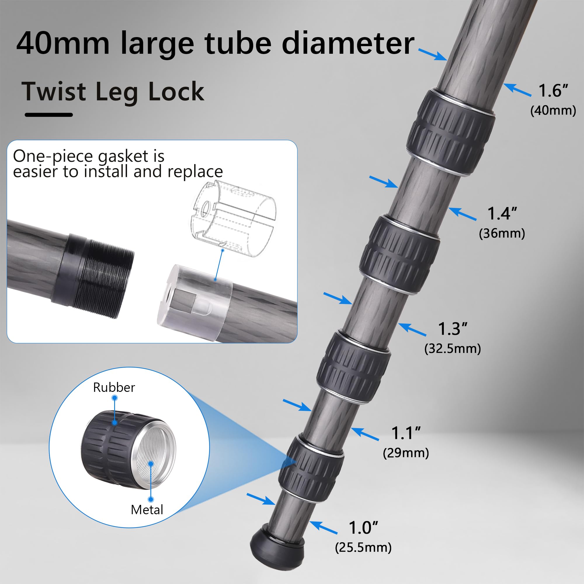 ARTCISE Professional Carbon Fiber Tripod with 52mm Low Profile Ball Head - Heavy Duty Camera Tripod, 10-Layer Carbon Fiber, 5-Section Legs (Max 40mm Diameter), Supports 88lbs/40kg - Perfect for DSLR Photography, Videography & Outdoor Shooting