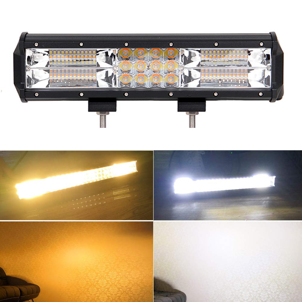 AUXTINGS 12 Inch 180W LED Strobe Light Bar - White & Amber Flash, Triple Row 5500LM Flood Spot Combo - Waterproof Off-Road Lights for Trucks, ATVs, UTVs, Emergency Vehicles & Construction Equipment