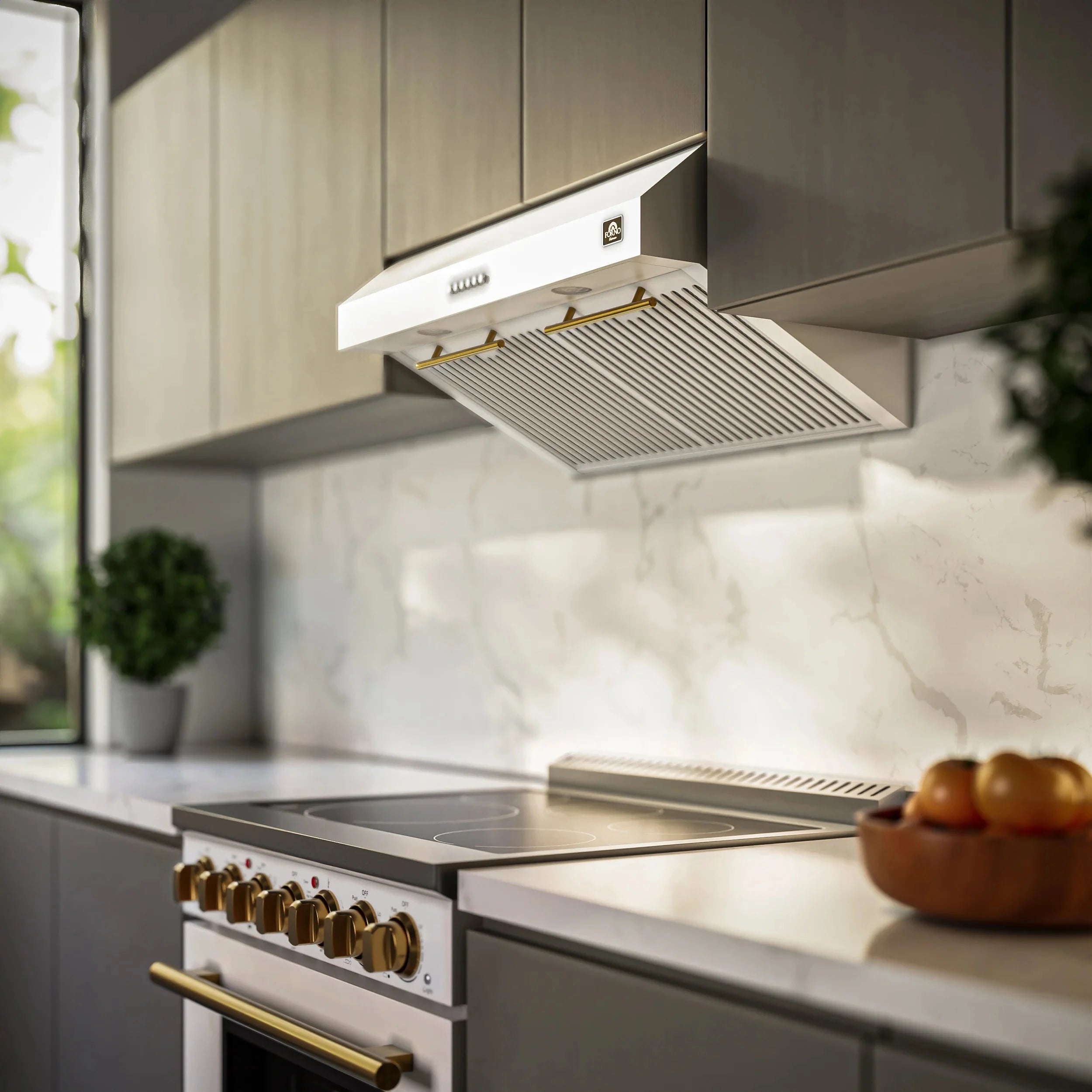 Forno Espresso 30-inch Electric Range and Range Hood Combo in White with Silver Handles - FBDL00203US - Perfect for Modern Kitchens, Home Renovations & Small Restaurant Spaces