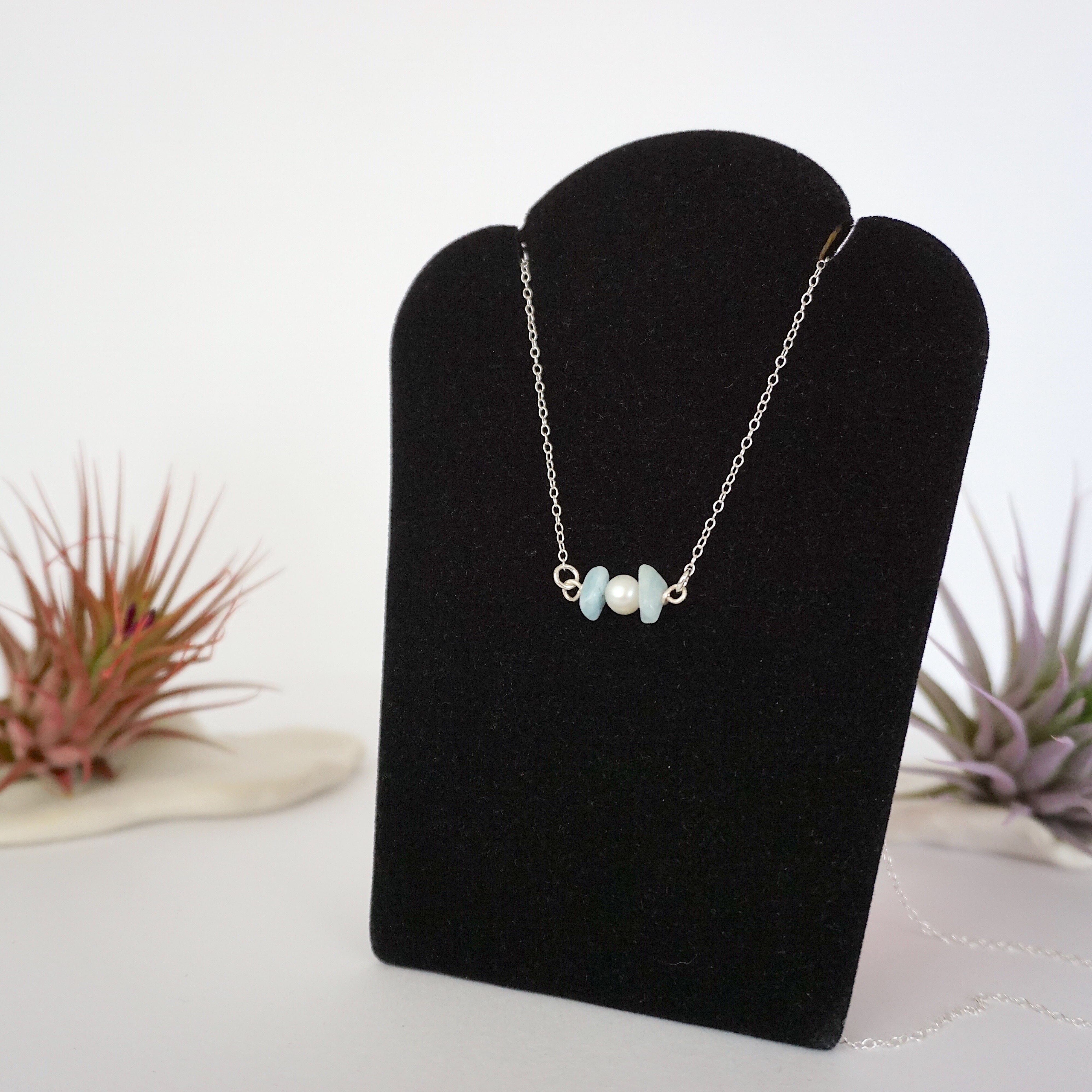 Aquamarine & Pearl Charm Necklace - Elegant Jewelry for Women, Perfect for Weddings, Parties & Everyday Wear