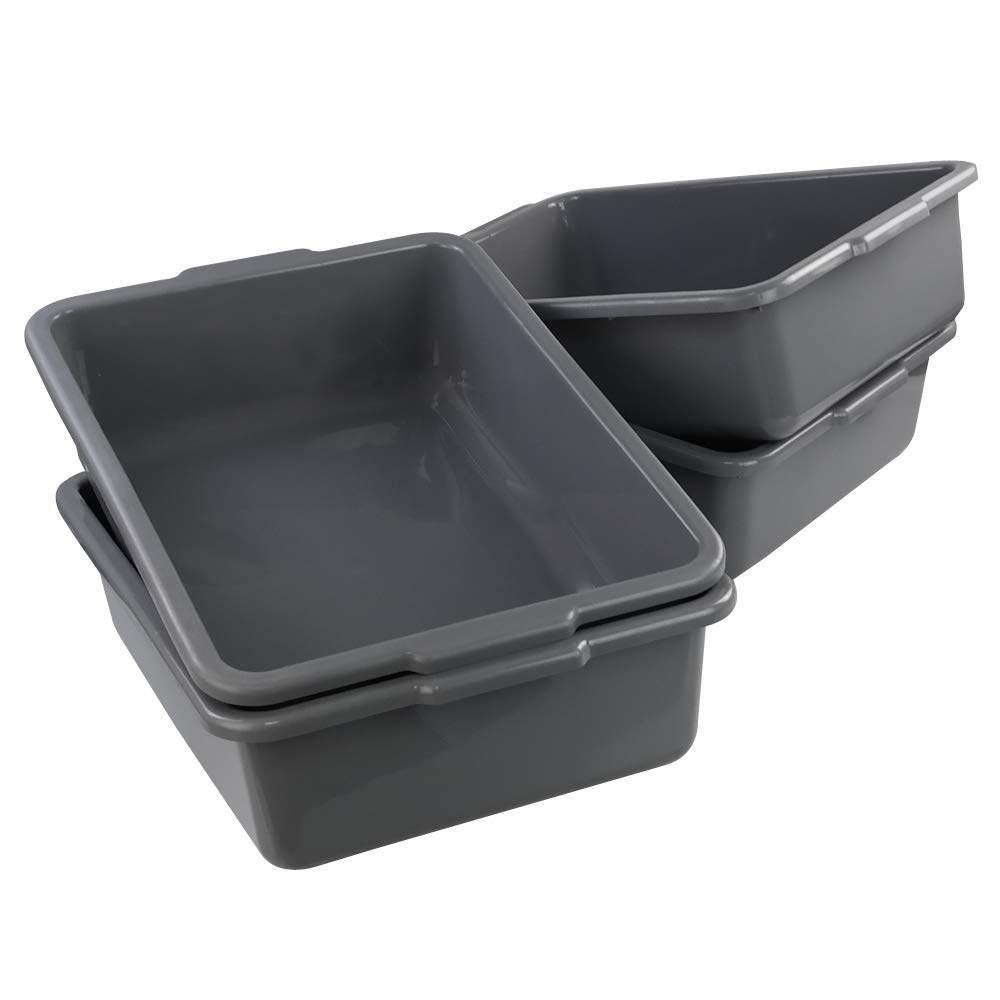 Kiddream 4-Pack 24 Quart Rectangle Bus Tubs - Durable Grey Plastic Commercial Food Storage Trays for Restaurants, Cafeterias & Kitchen Organization