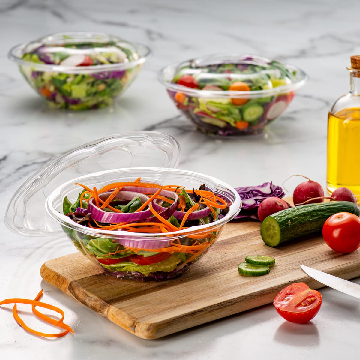 150 Pack 24 oz Clear Plastic Salad Bowls with Lids - Disposable Food Containers for Meal Prep, Takeout, Salads & Party Serving | BPA-Free, Microwave & Freezer Safe | Perfect for Restaurants, Catering & Home Use