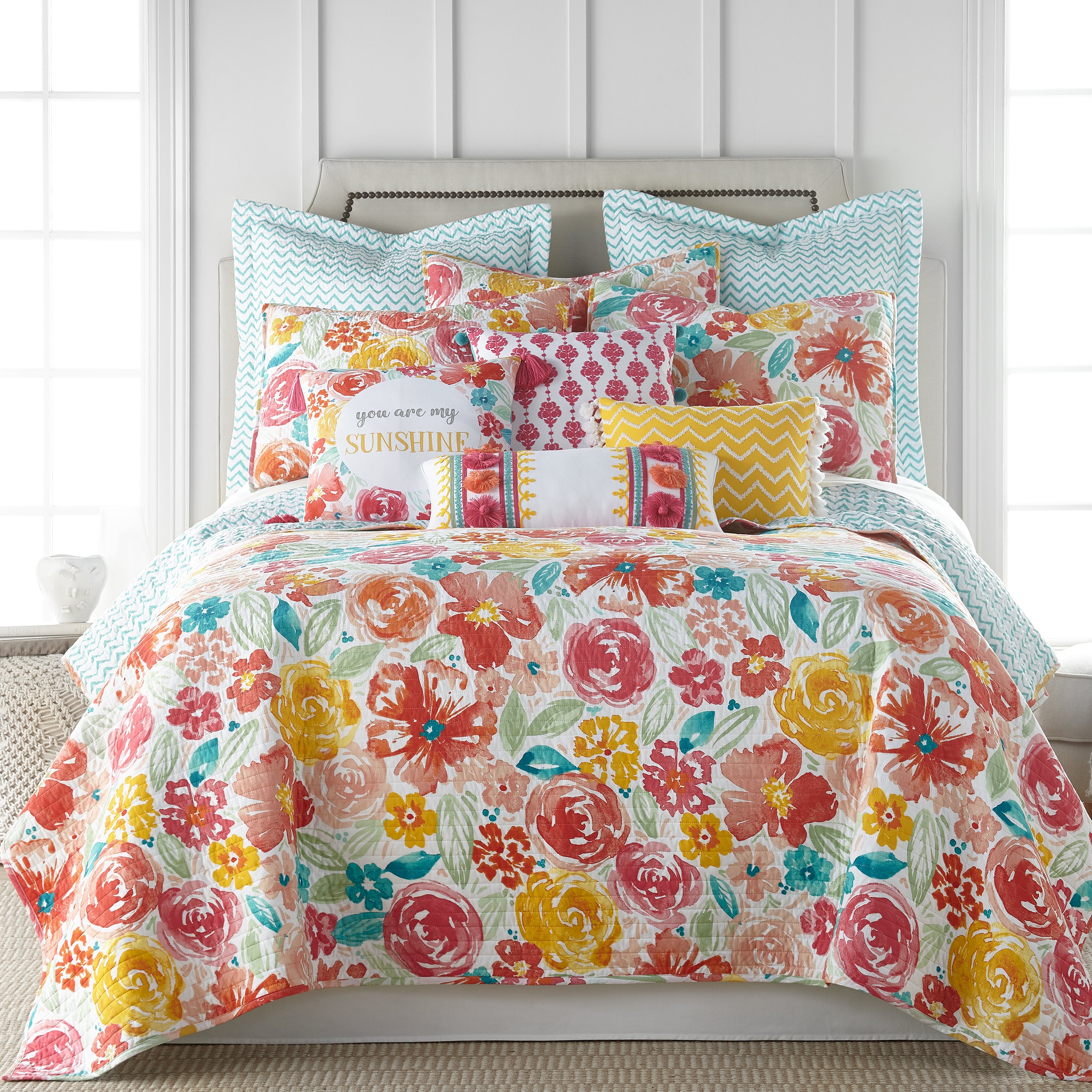 Leora Floral Euro Sham Pillow Covers Set of 2 - Decorative Square Pillow Cases for Bedroom, Living Room & Sofa Decor