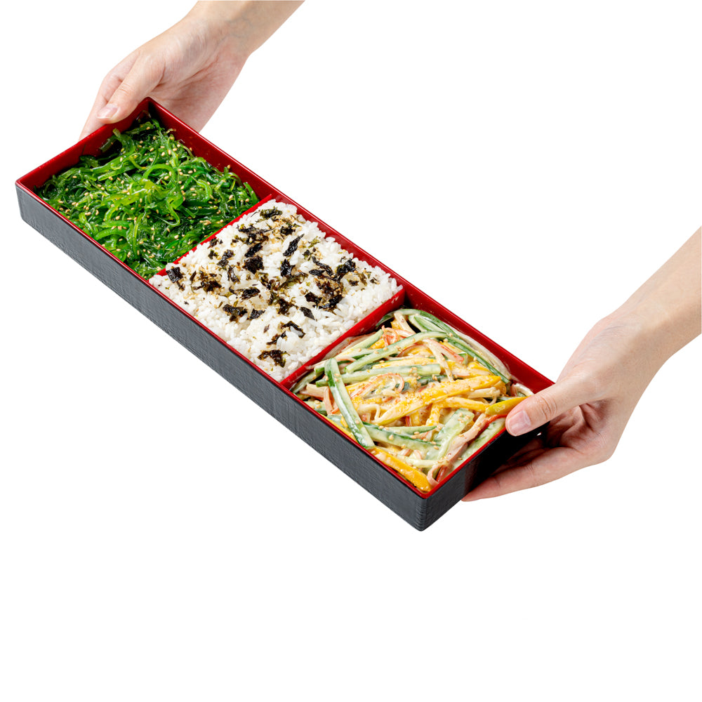 Black & Red Japanese Style Bento Box - 3 Compartment Lunch Tray (14