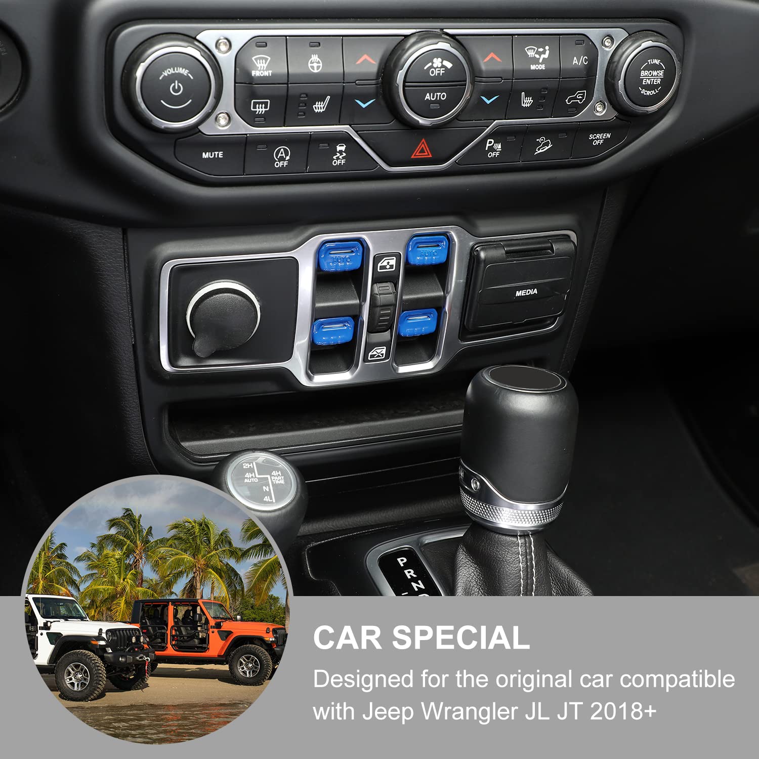 Jeep Wrangler JL JLU (2018-2023) & Gladiator JT (2020-2023) Center Console Window Button Switch Cover - 4PC Dark Blue Interior Trim Accessories | Upgrade Your Ride's Interior Style & Protection