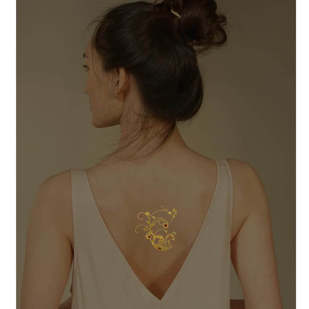 Comet Busters Gold Glitter Temporary Tattoo Stickers for Body Art - 24PCS Metallic Fake Tattoos for Women, Girls, Teens - Perfect for Parties, Festivals, Halloween & Cosplay (BT276)