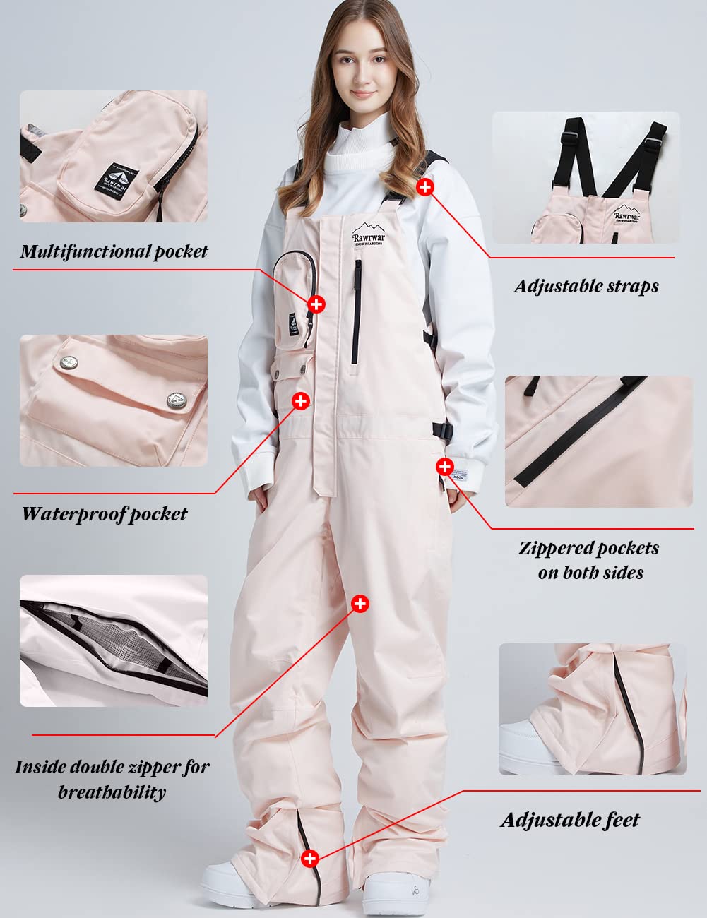 Waterproof Insulated Ski Bib Overalls for Men & Women - Windproof Snow Pants for Skiing, Snowboarding & Outdoor Winter Activities