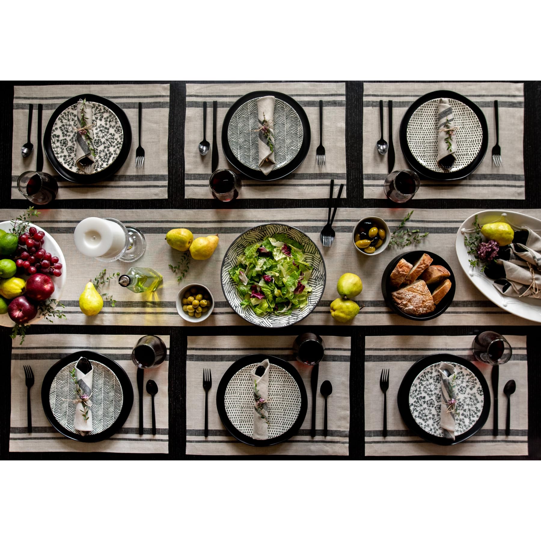 French Stripe Linen Table Runner 14x48 Inch - 100% Pure Linen for Coffee & Dining Tables