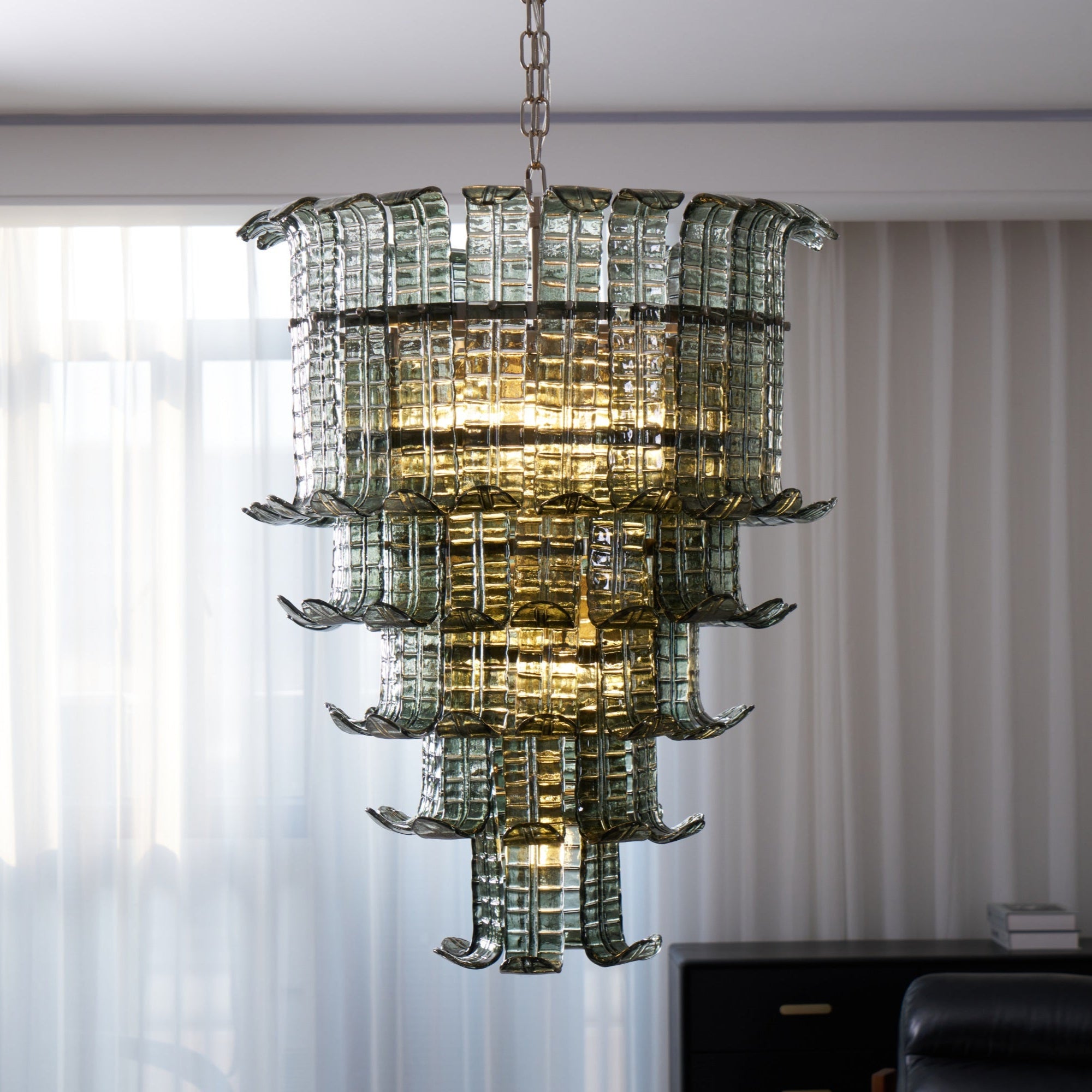 Elegant Cascade Murano Glass Chandelier - Handcrafted Italian Lighting Fixture for Dining Room, Living Room & Bedroom Decor