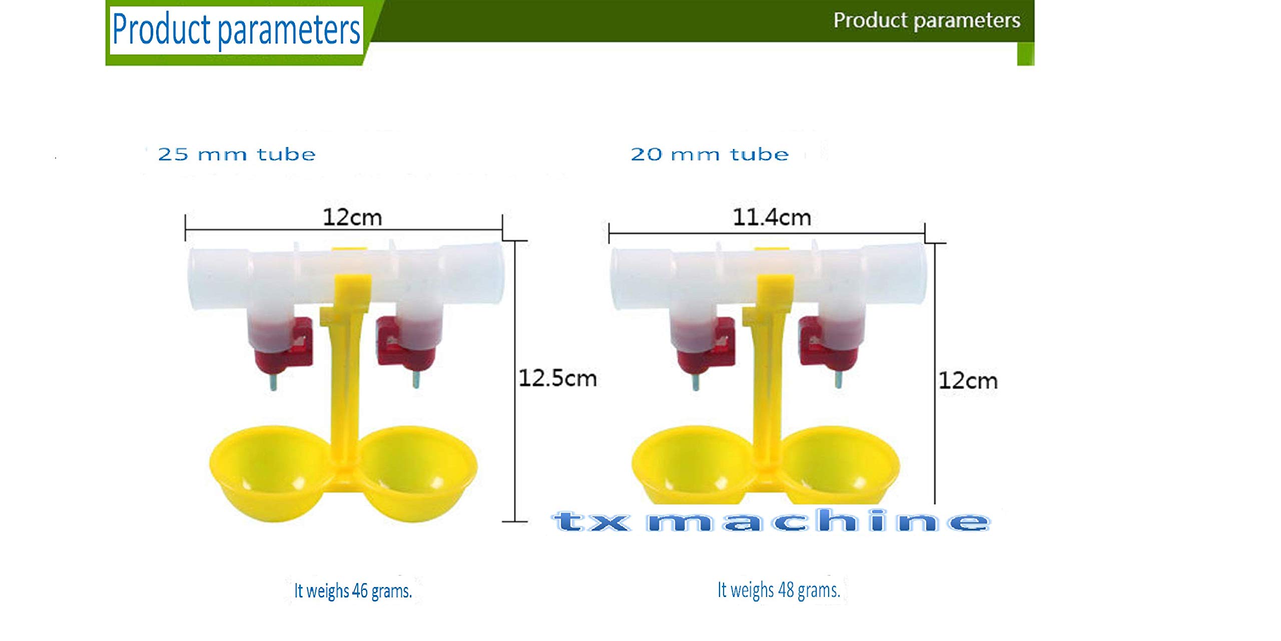 Stainless Steel T-Ball Poultry Drinker for Chickens & Ducks - Double Nipple Waterer with Hanging Cups (10 Pack, 20mm/0.78