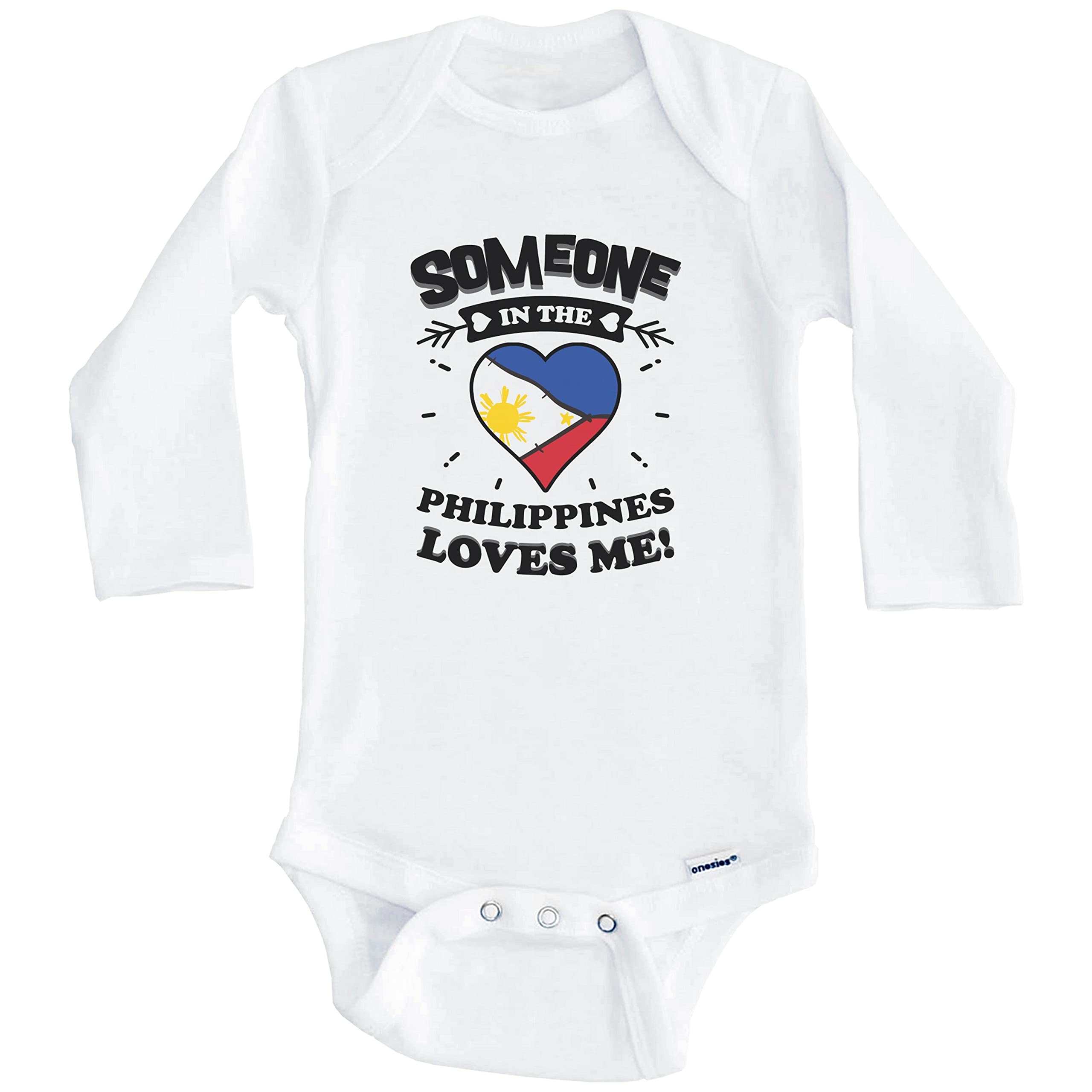 Someone in The Philippines Loves Me Filipino Heart One Piece Baby Bodysuit - Long Sleeve Cute Infant Outfit for Holidays, Family Photos & Special Occasions