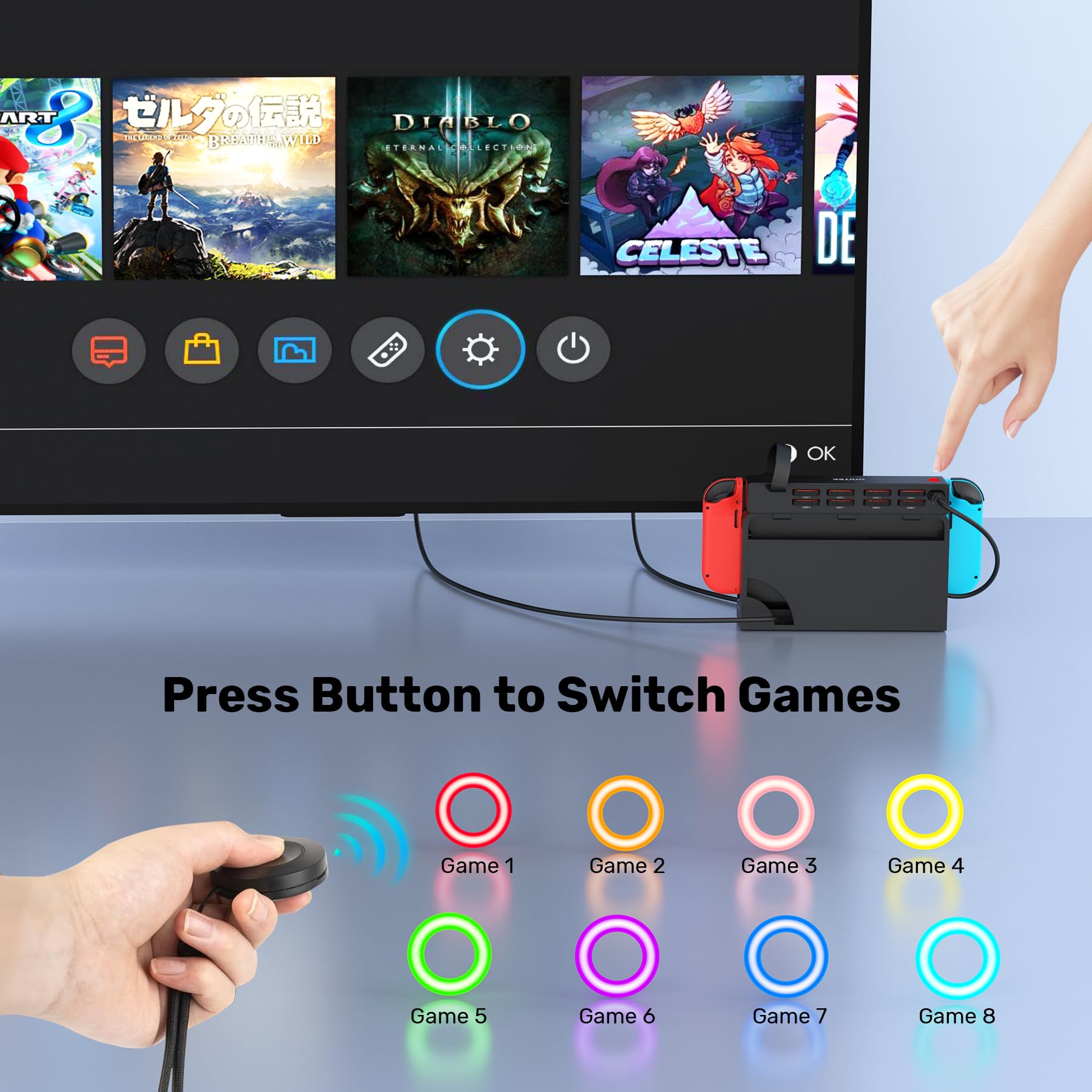 **Unitek Switch Game Card Reader - Upgraded Multi-Game Switcher with Remote Control, 8-in-1 Quick Switch Adapter for Nintendo Switch & OLED - Perfect for Gaming Parties & Travel**