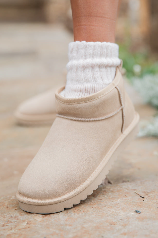 Georgia Light Beige Mini Boots - Women's Ankle Booties for Fall & Winter | Comfortable Casual & Dressy Footwear for Work, Date Night & Everyday Wear