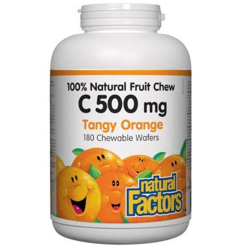 Natural Factors Vitamin C 500mg Chewable Wafers - Tangy Orange Flavor, 180 Count | Immune Support & Antioxidant Boost | Perfect for Daily Wellness & On-the-Go Nutrition