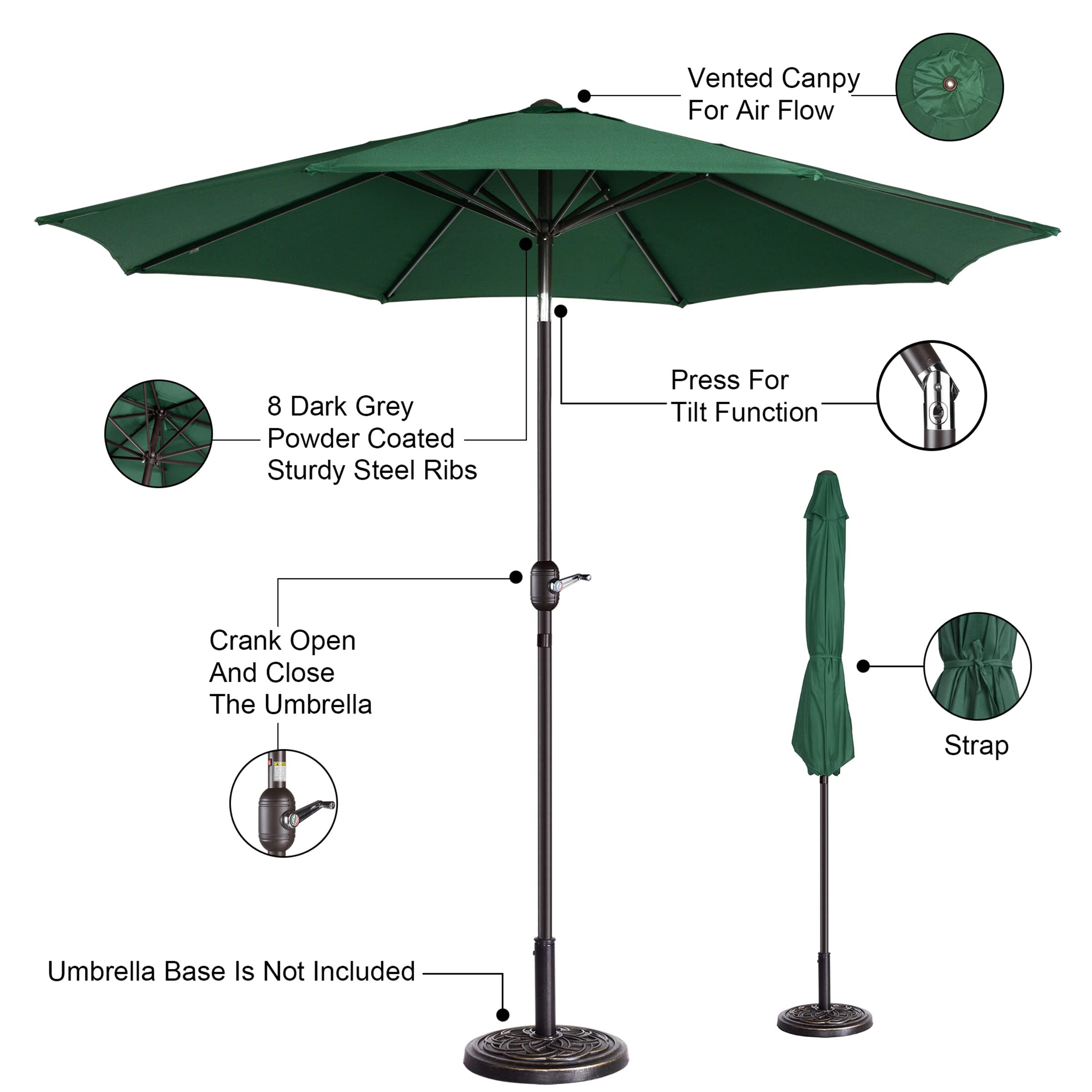9-Foot Outdoor Patio Umbrella with Heavy Duty Base - Sun Shade for Pool, Garden, and Backyard Relaxation