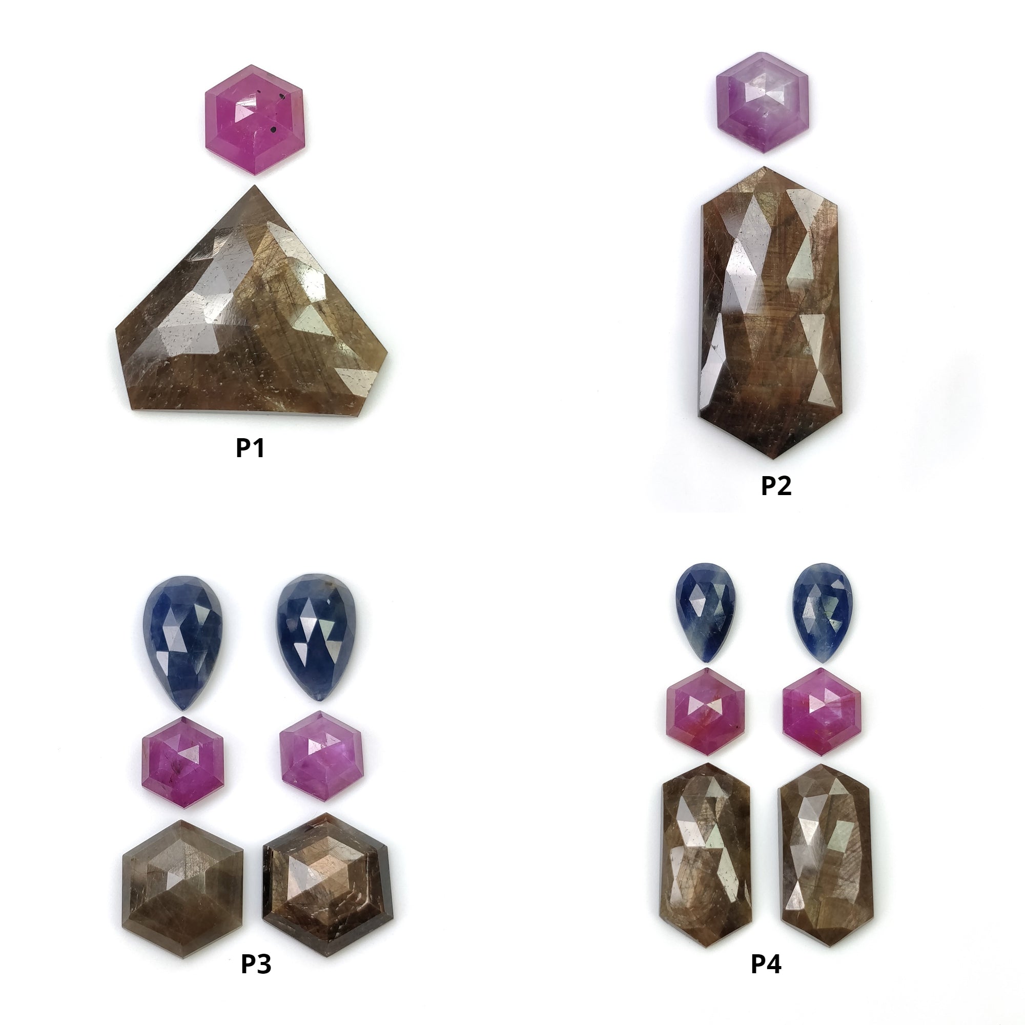 Natural Untreated Golden Brown Chocolate & Blue Raspberry Sapphire Gemstone - Rose & Step Cut Pear Hexagon (2pcs/6pcs) | Jewelry Making, Engagement Rings, Healing Crystals Collection