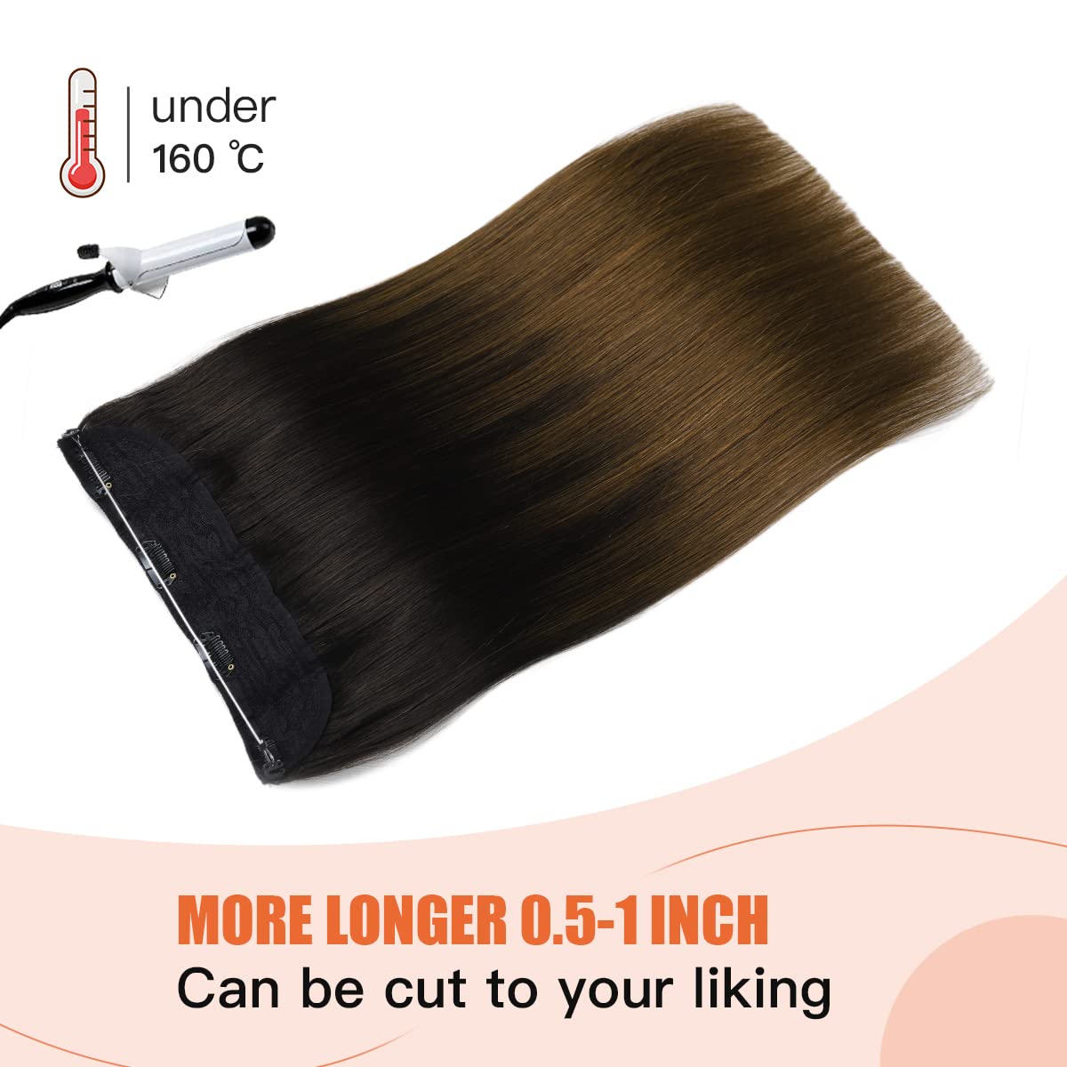 XDhair Invisible Wire Hair Extensions 16Inch 70g - Real Human Hair Ombre Black to Brown (#1B/4) for Women | Seamless Blending, Natural Look for Parties & Daily Styling