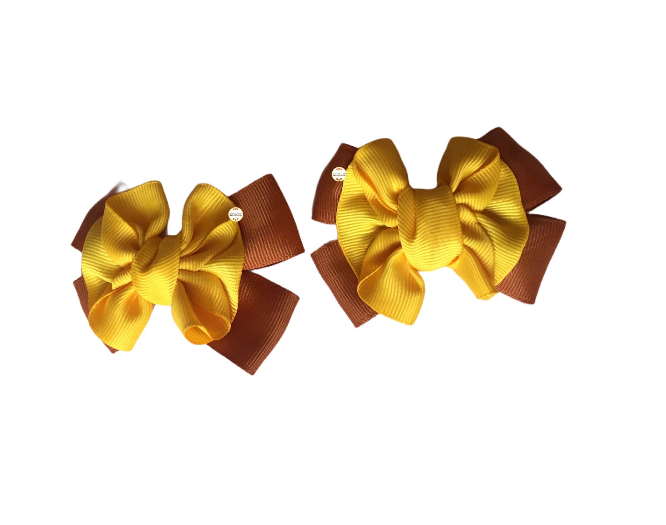 Handmade Ribbon Bow Hair Clips for Toddler Baby Girls & Women - Alligator Hair Pins Set of 2 (Yellow & Brown) - Perfect for Parties, School, and Everyday Hair Accessories