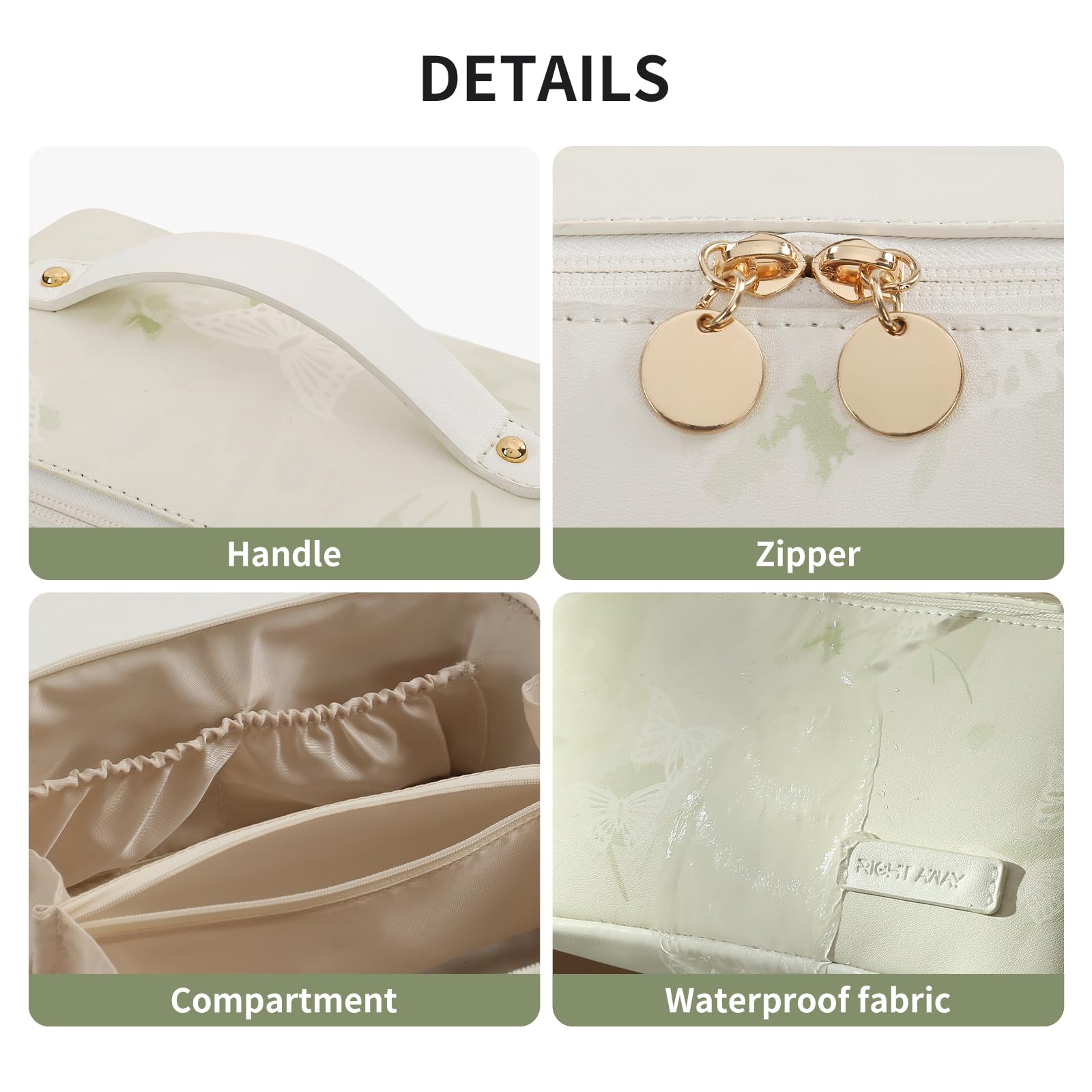Waterproof PU Leather Travel Makeup Bag for Women - Light Green Cosmetic Organizer with Handle, Perfect for Vacation & Gym