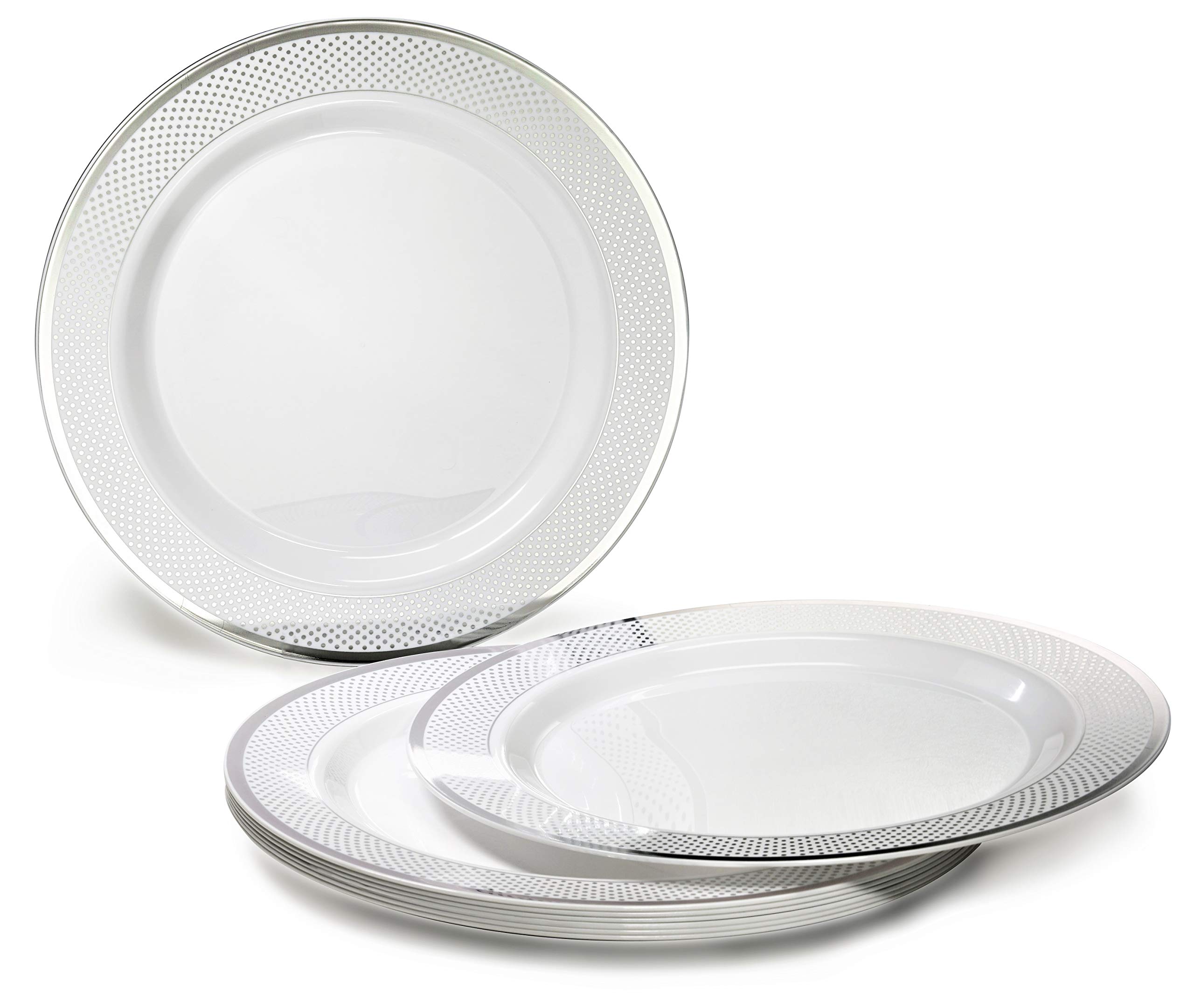 240-Pack Heavyweight Disposable Plastic Plates for Weddings & Parties - 7.5'' Appetizer/Dessert Plates in Elegant White & Silver | Perfect for Catering, Birthday Celebrations, and Special Events