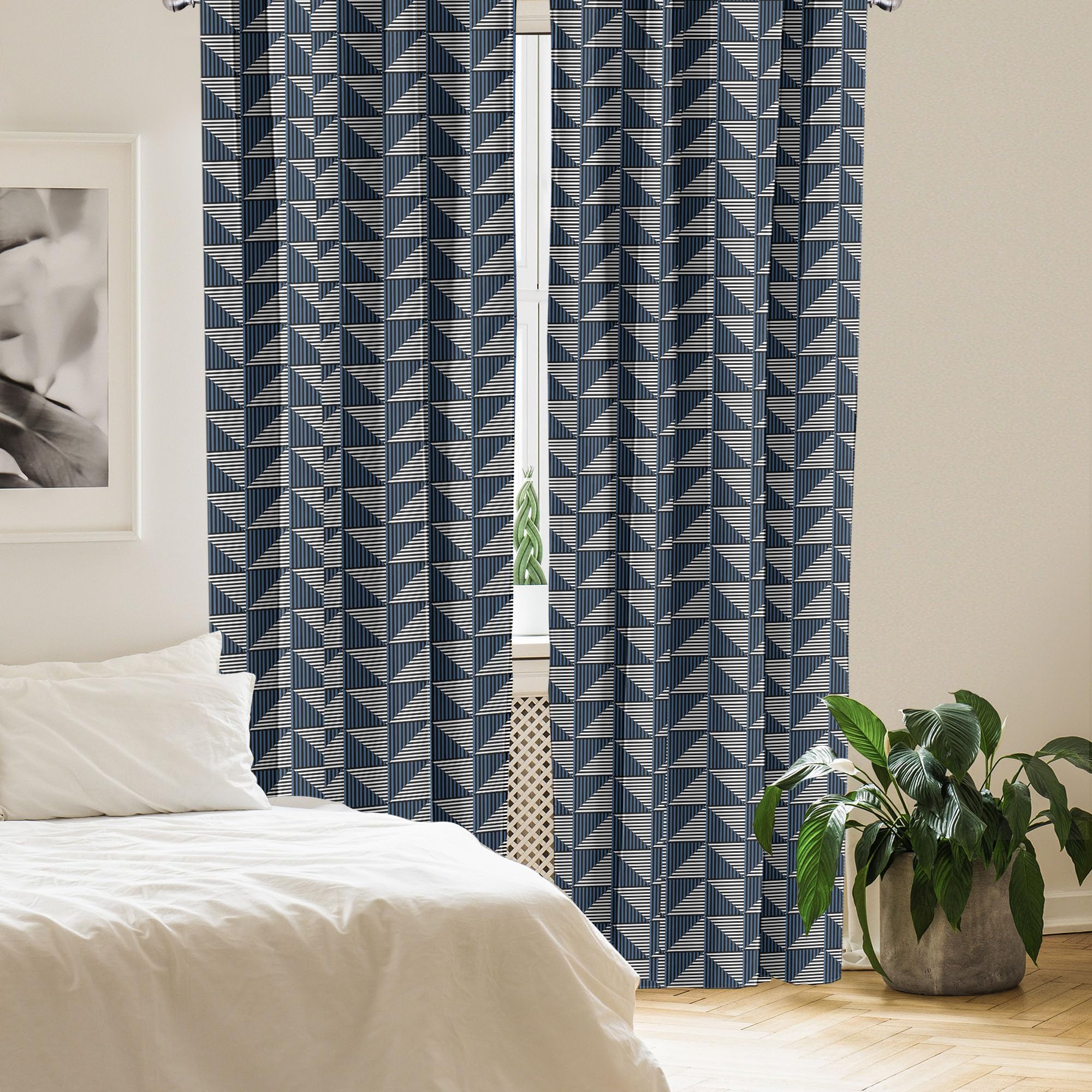 Ambesonne Geometric Striped Curtains - 2 Panel Set with Rhombus Triangle Patterns, 28