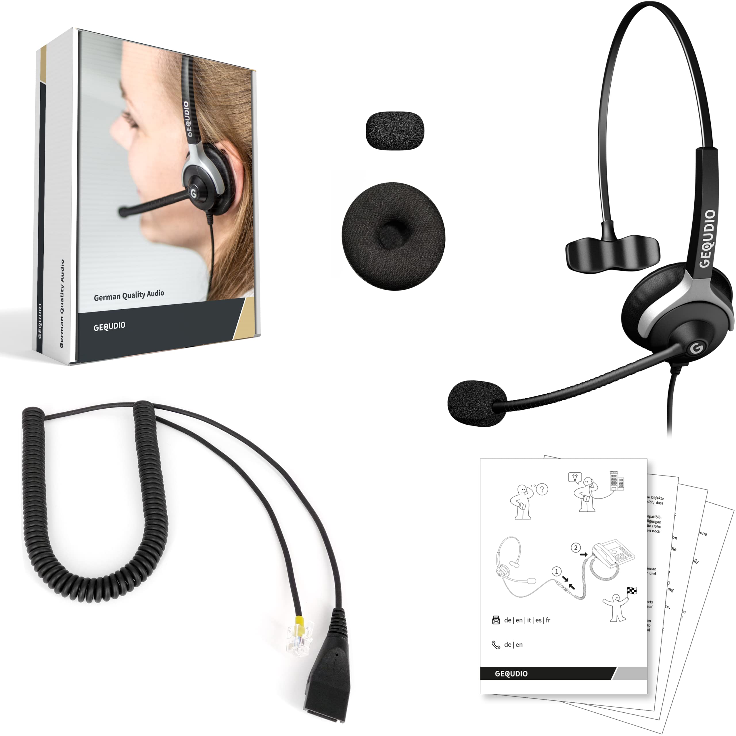 GX3+ GX5+ Wired Headset with RJ Cable - Lightweight Mono Headphones with Replaceable Cable, Ear Pads & Mic Cover - Perfect for Call Centers, Office & Customer Service
