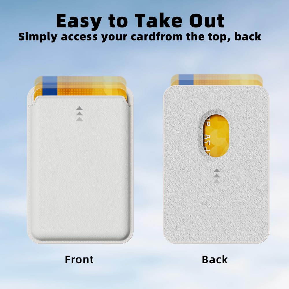 Magnetic Leather Wallet for iPhone 16/15/14/13/12 Series - Slim RFID Blocking Card Holder with Strong Magnet - Perfect for Everyday Use, Travel & Contactless Payments (White)