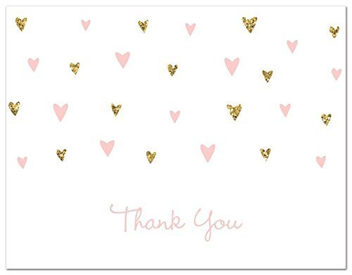 50 Pack Pink Glitter Heart Thank You Cards for Baby Shower Favors, Bridal Shower, Wedding, Birthday Party Decorations & Gifts