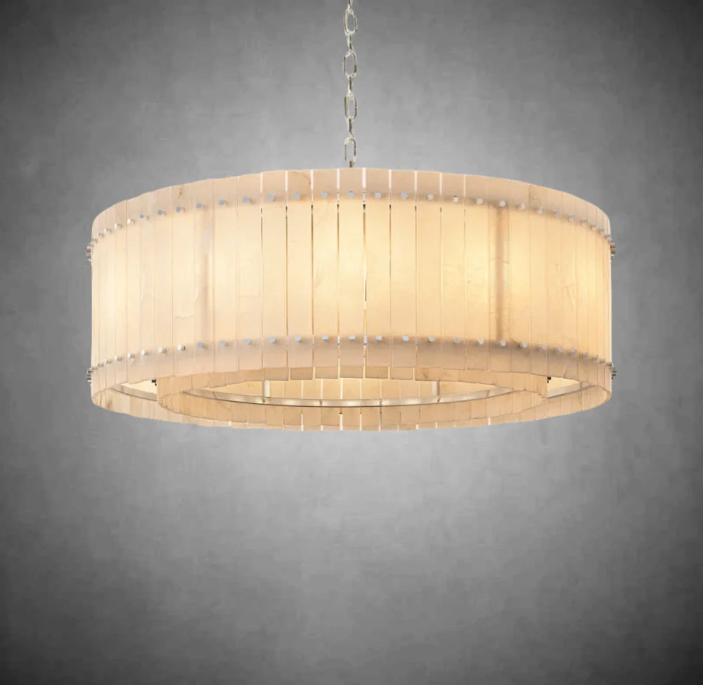 Lux Alabaster Round Chandelier - Modern Crystal Ceiling Light Fixture for Dining Room, Bedroom & Living Room | Elegant Home Decor Lighting